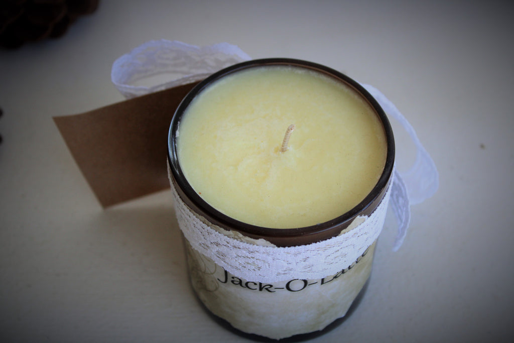 "Jack O Latte" Soy Candle Spiced Espresso and Chocolate With Hand Torn Label