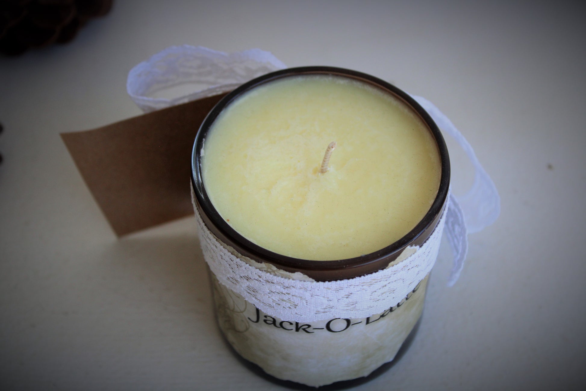 "Jack O Latte" Soy Candle Spiced Espresso and Chocolate With Hand Torn Label