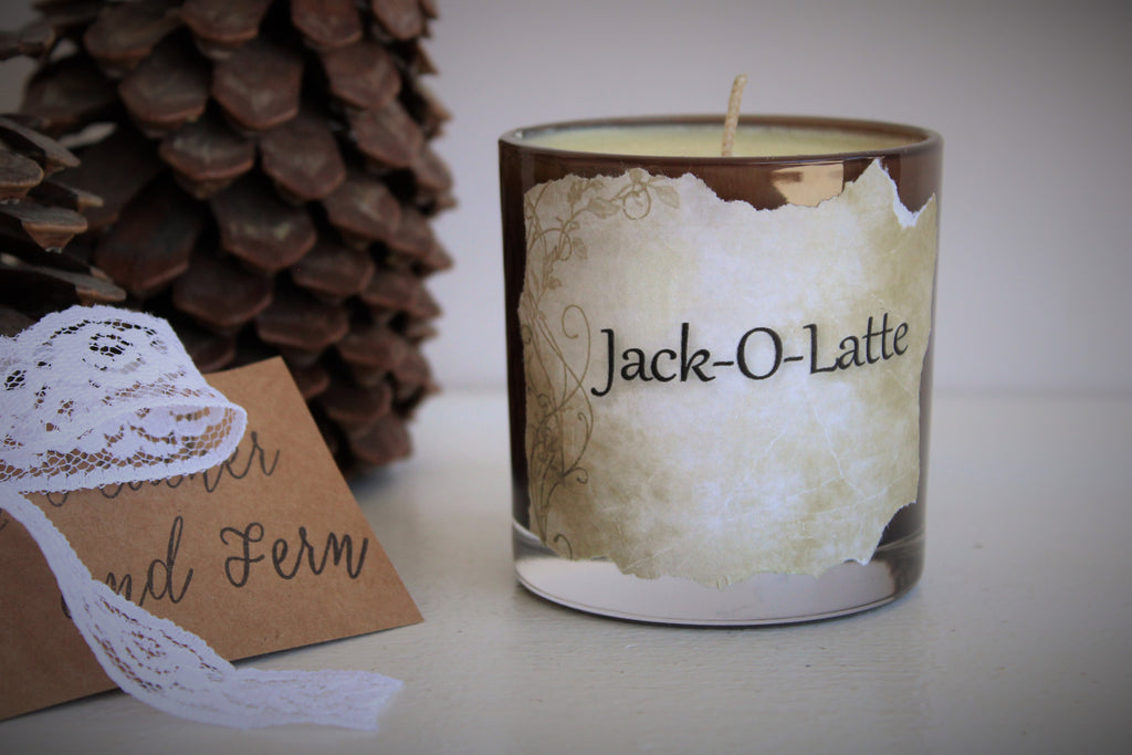 "Jack O Latte" Soy Candle Spiced Espresso and Chocolate With Hand Torn Label
