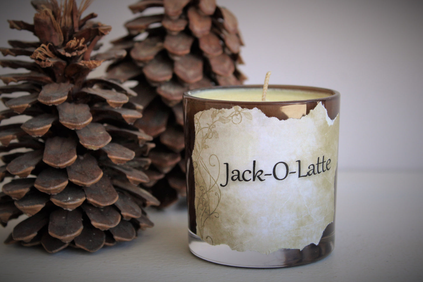 "Jack O Latte" Soy Candle Spiced Espresso and Chocolate With Hand Torn Label