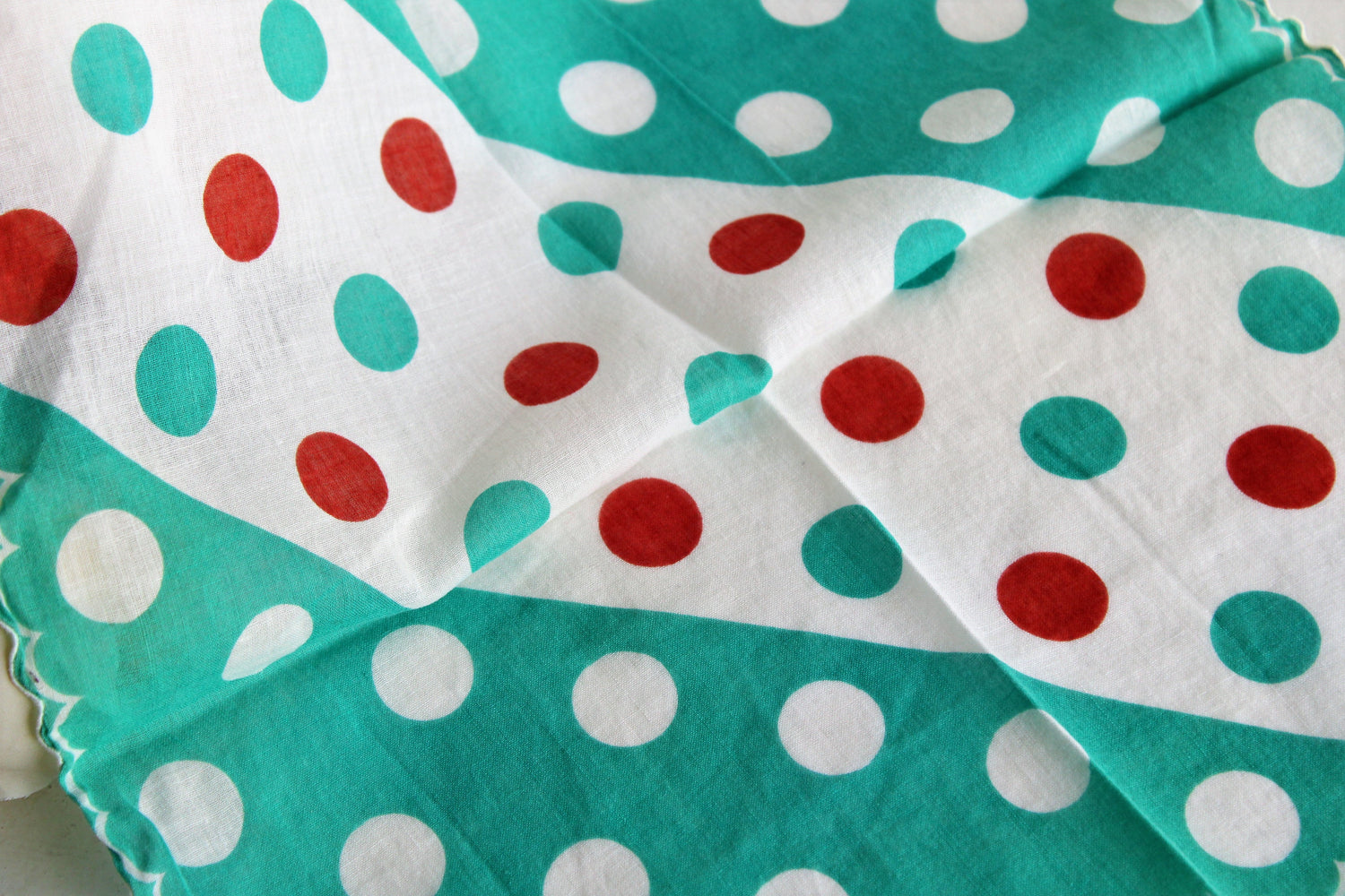 Vintage Polka Dot Cotton Hanky in Teal and Brown