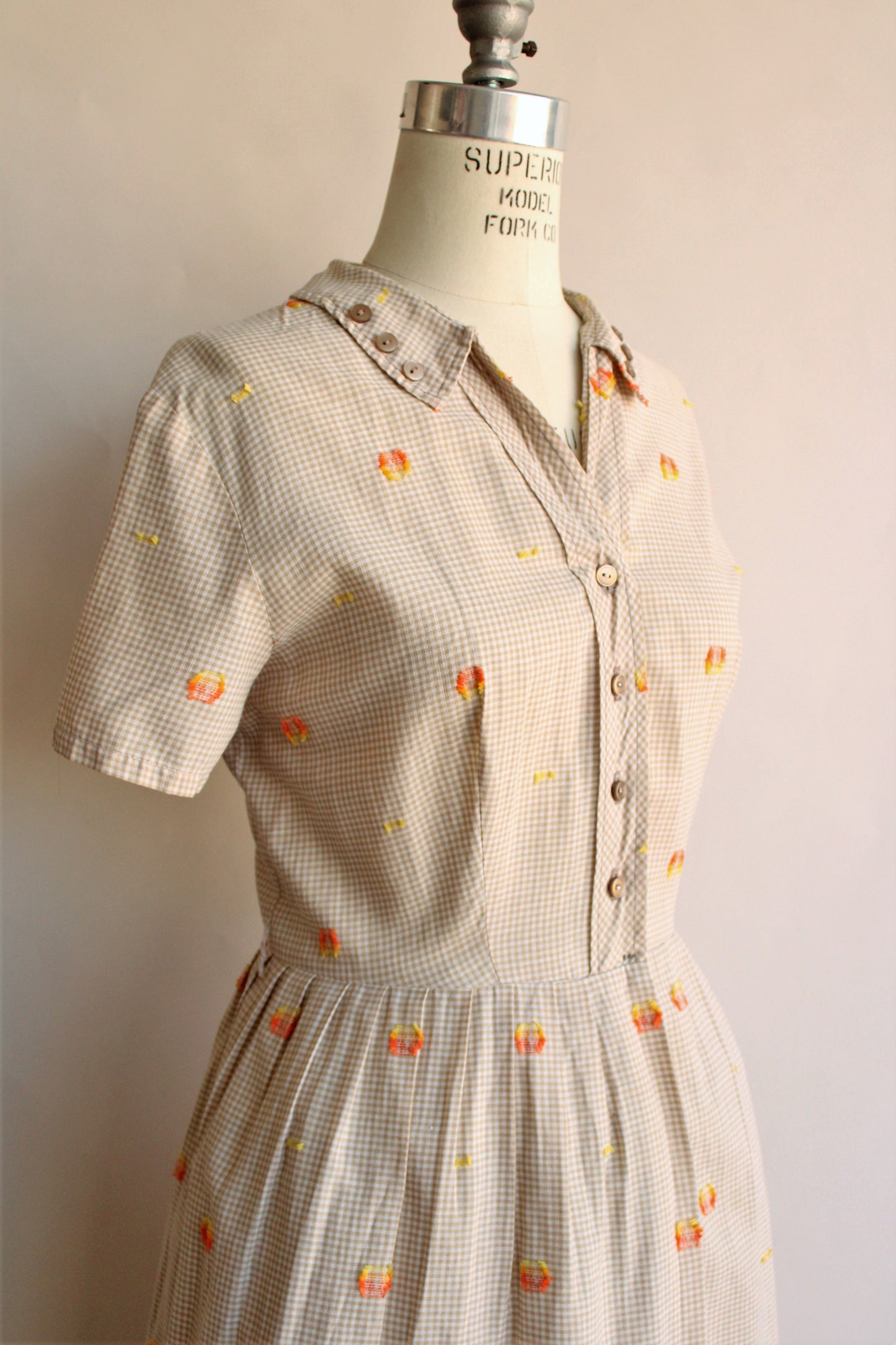 Vintage 1960's Embroidered Gingham Dress