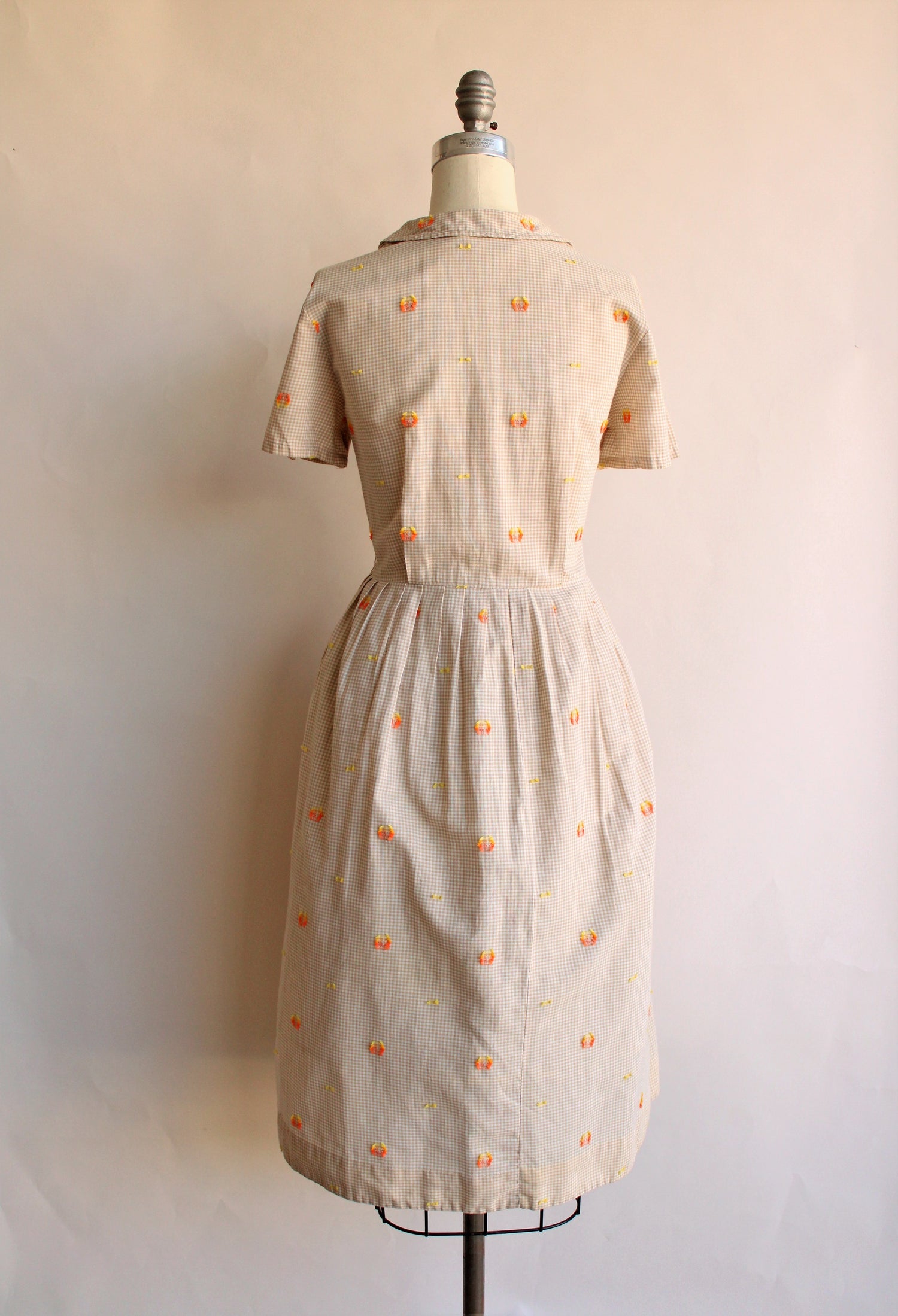 Vintage 1960's Embroidered Gingham Dress
