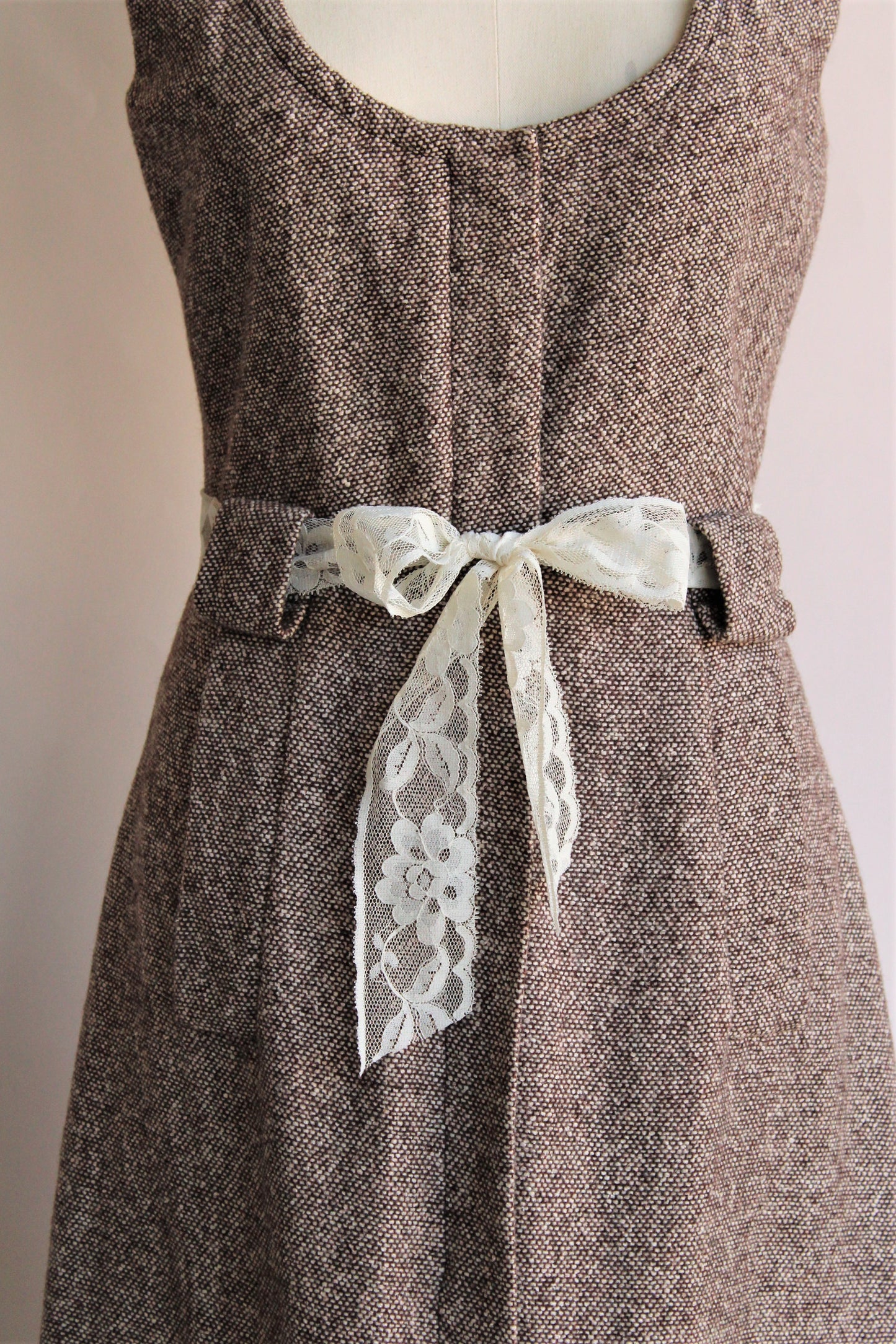 Vintage Late 1960s Brown Tweed Dress