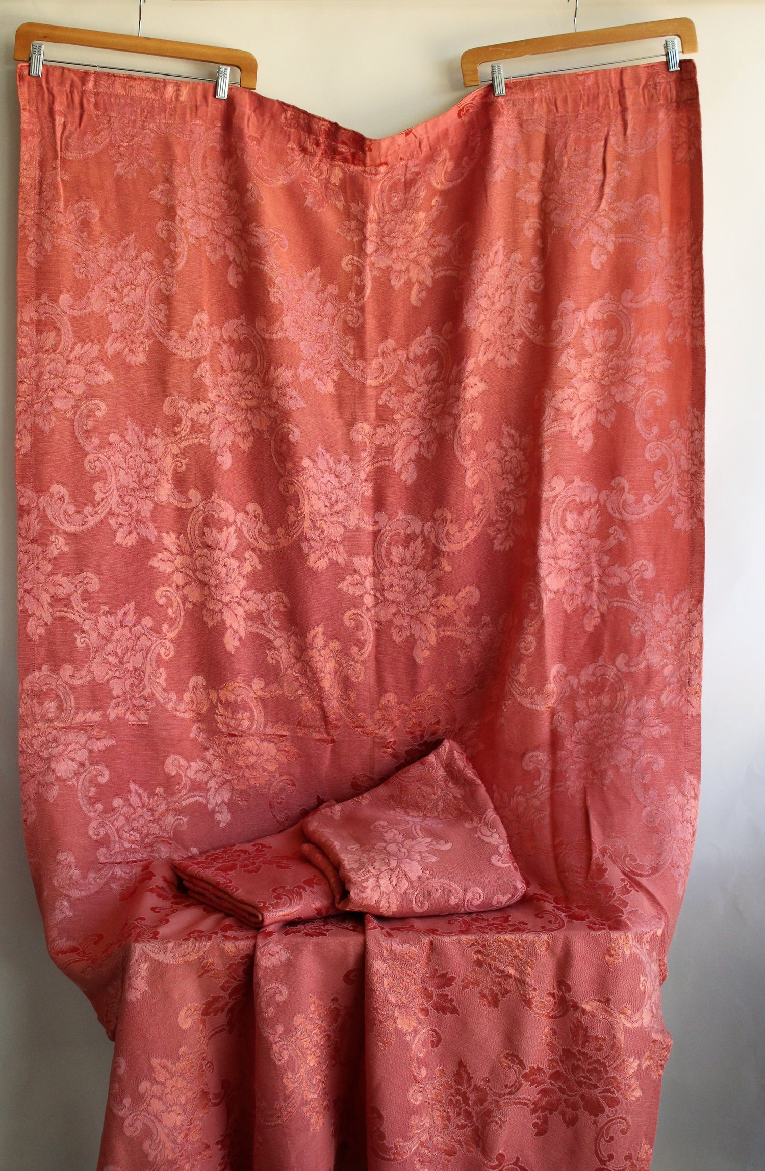 Vintage 1940s 1950s Pink Damask Curtains