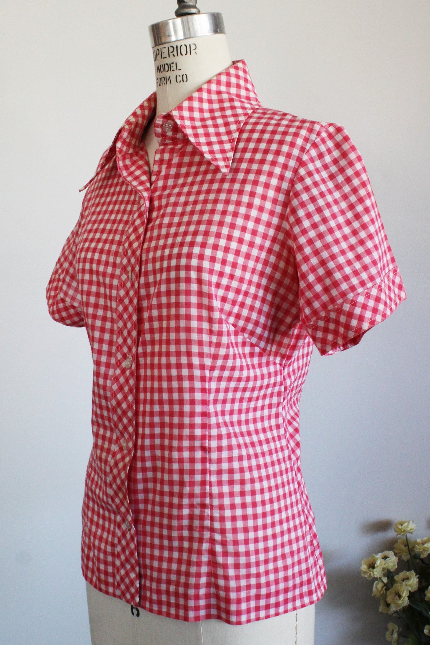 Vintage 1970s Pink And White Gingham Blouse