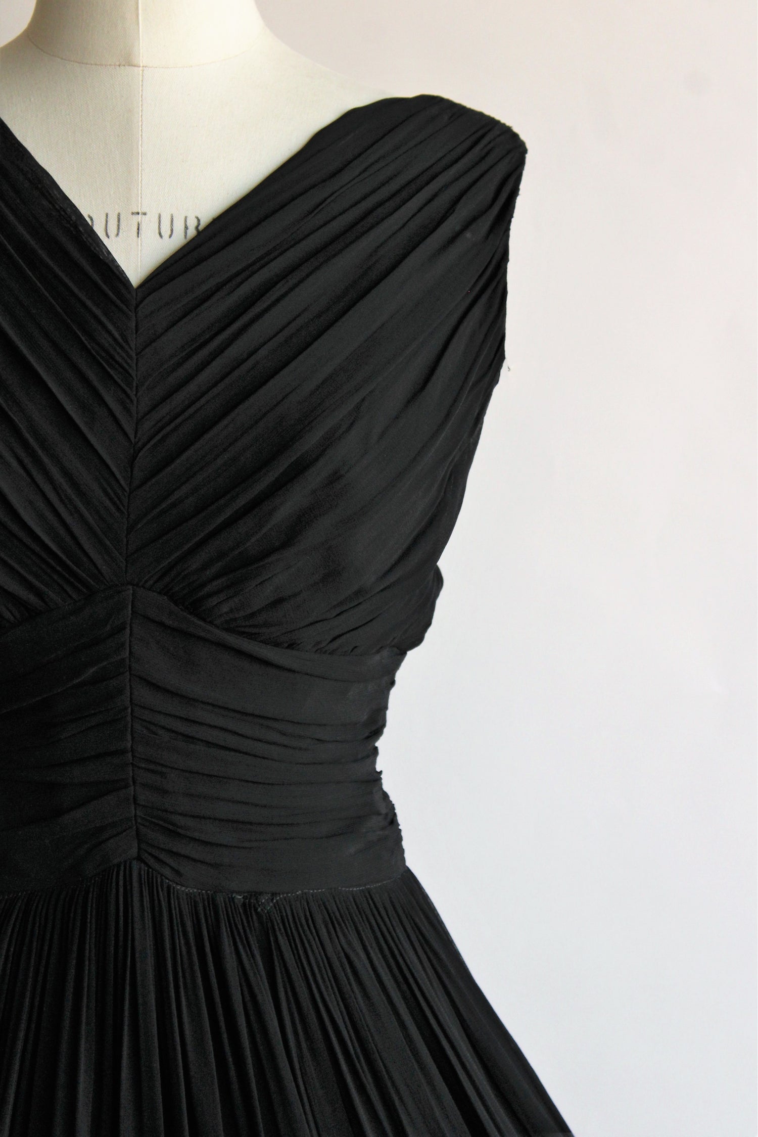 Vintage 1950s Black Pleated Fit and Flare Dress