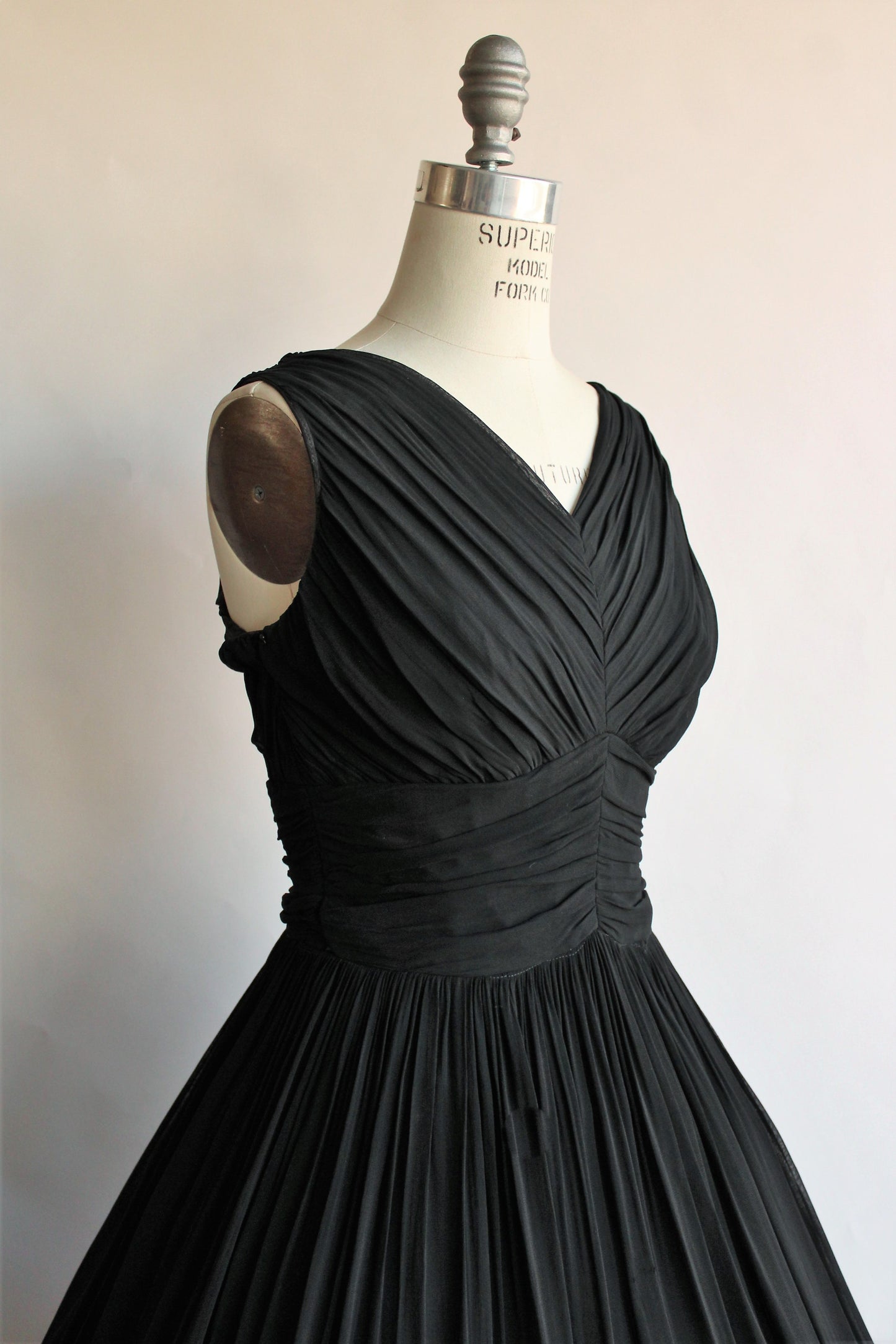Vintage 1950s Black Pleated Fit and Flare Dress
