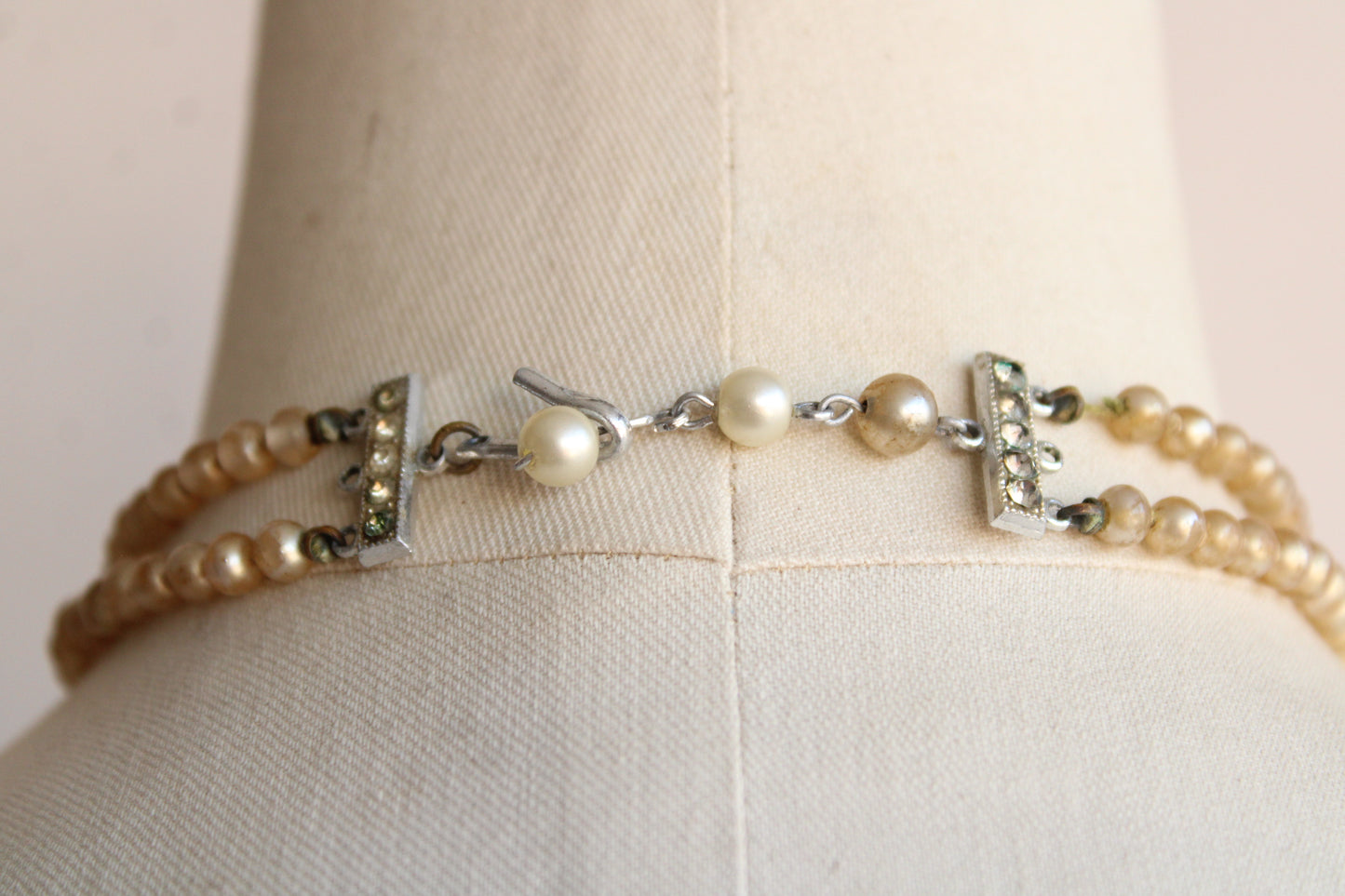 Vintage 1960s Necklace, Double Strand of Faux Pearls