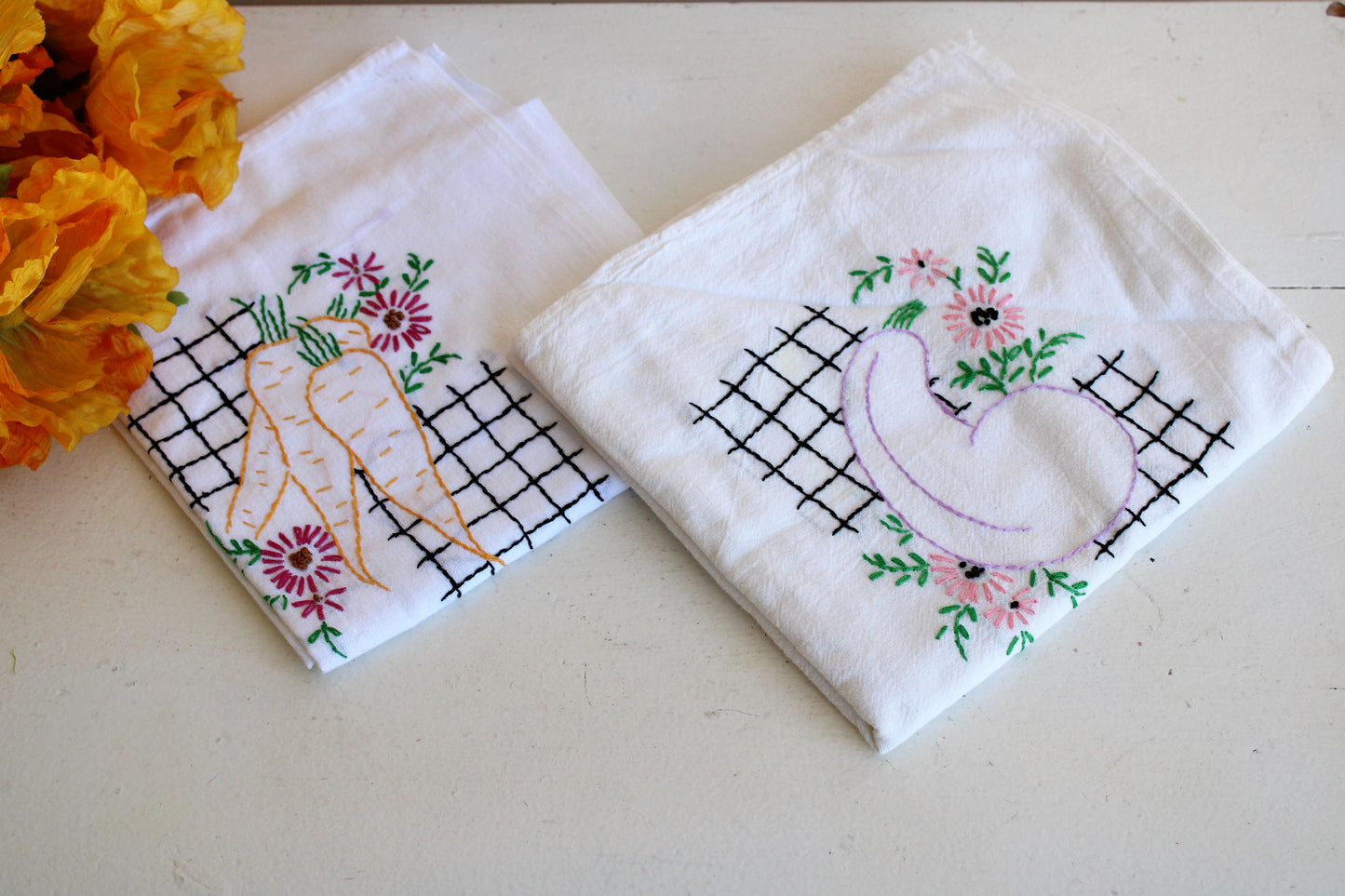 Vintage 1950s Flour Sack Embroidered Towels or Tablecloths