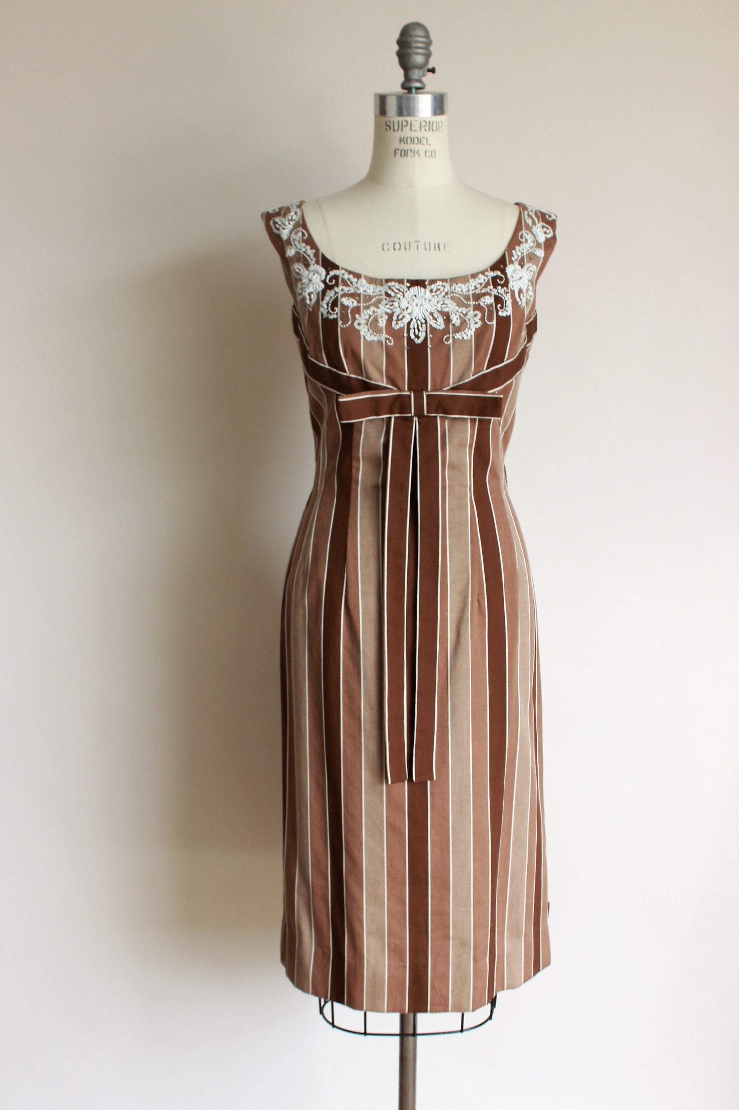 Vintage 1960s Brown Striped Dress By Jerry Parnis