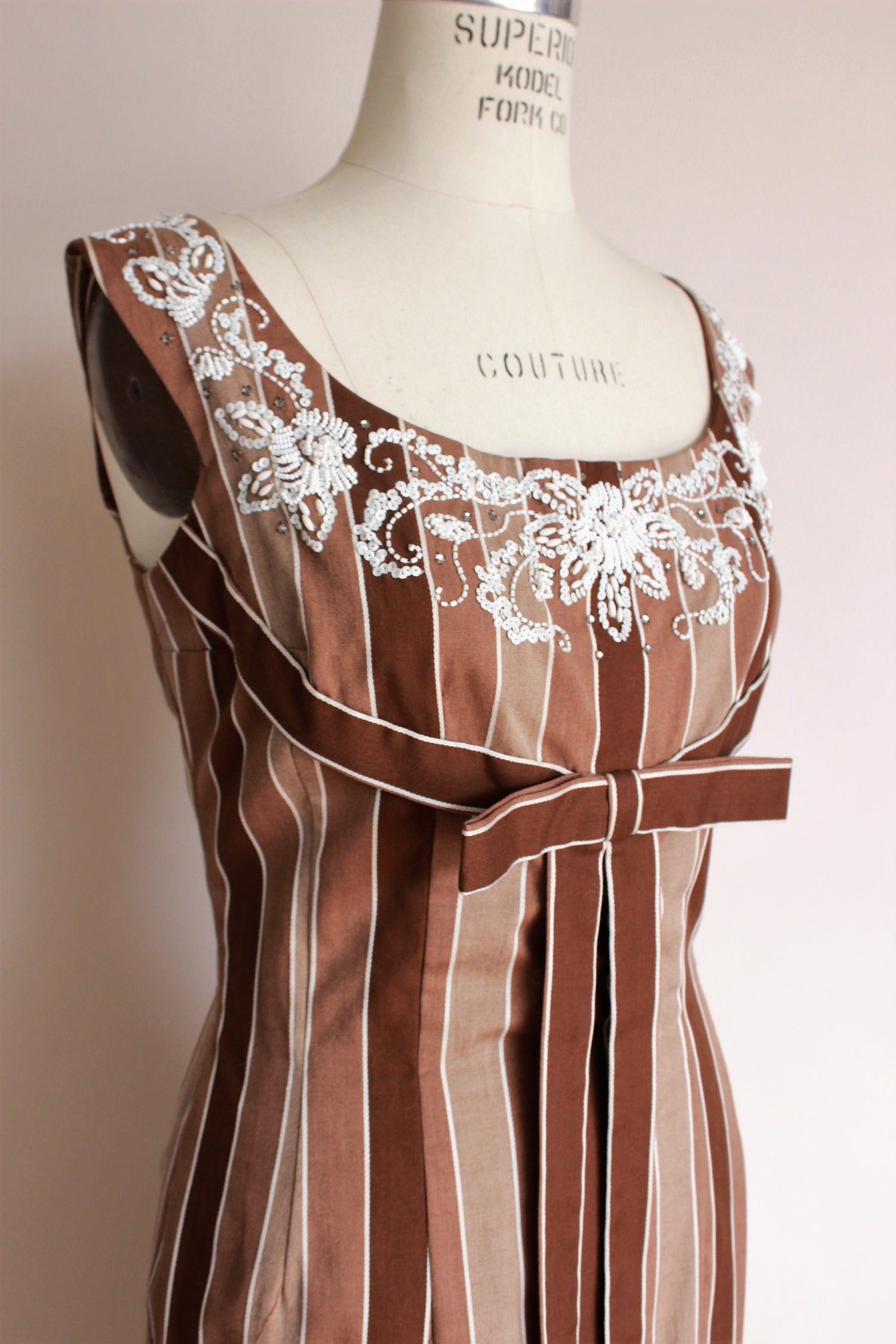 Vintage 1960s Brown Striped Dress By Jerry Parnis