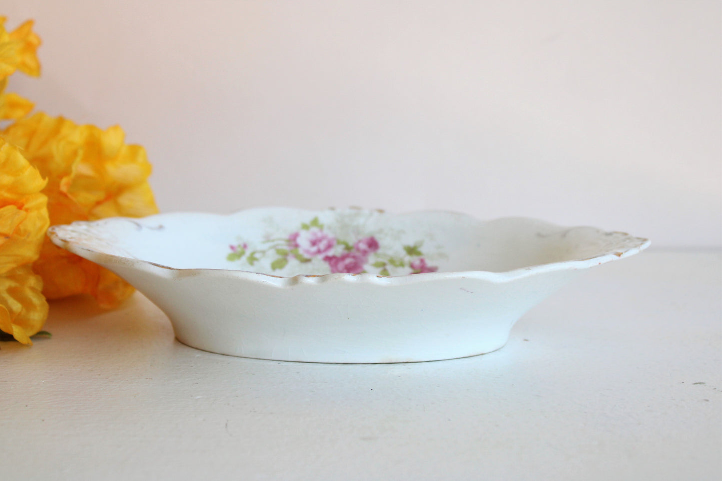 Vintage Semi Porcelain Floral Print Relish Dish