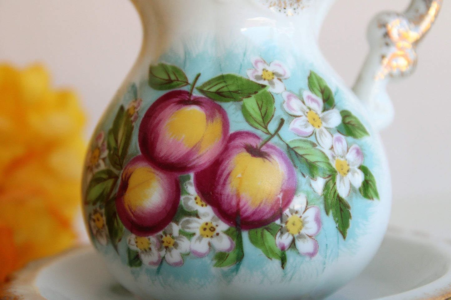 Vintage Fruit and Flower Print Creamer with Saucer