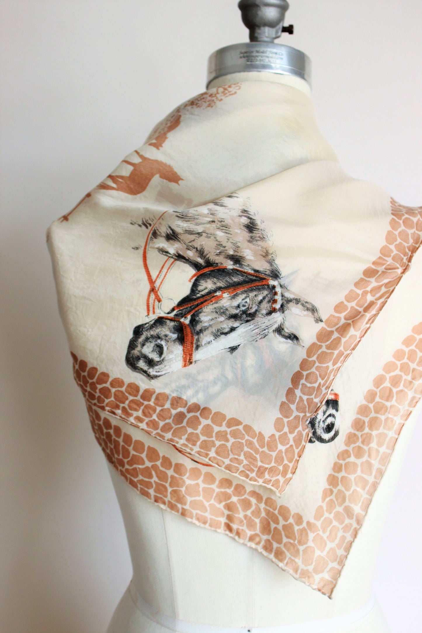 Vintage 1940s Horse Novelty Print Collectible Scarf