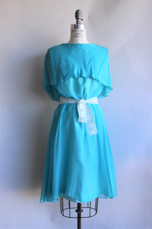 Vintage 1960s Carol Craig Teal Chiffon Grecian Dress