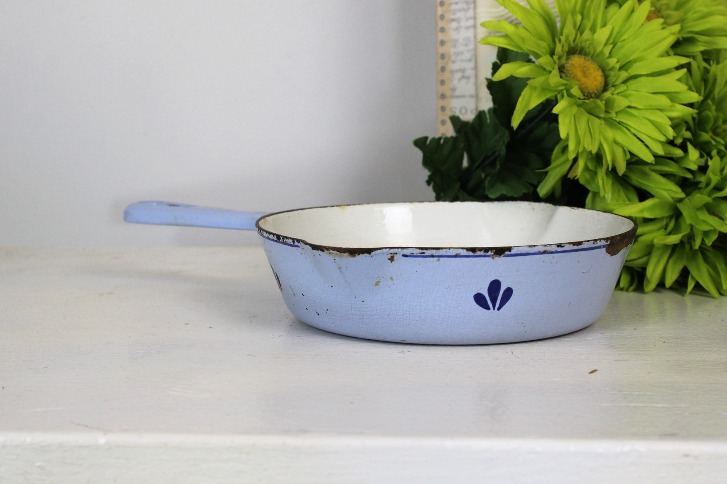 Vintage 1950s Dru Cast Iron Skillet Pan in Blue And White #17