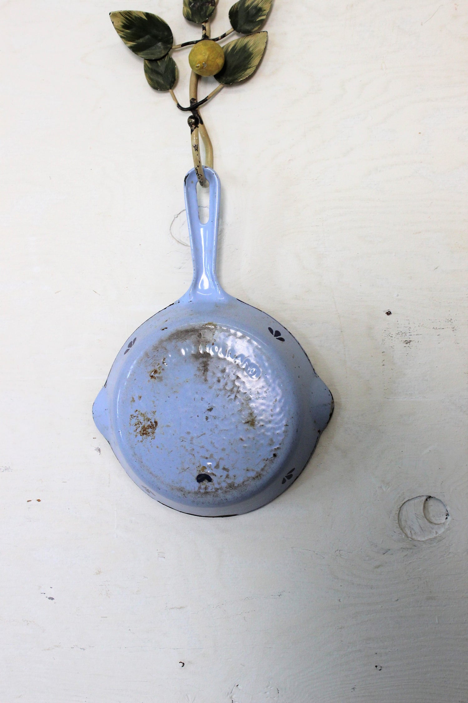 Vintage 1950s Dru Cast Iron Skillet Pan in Blue And White #17