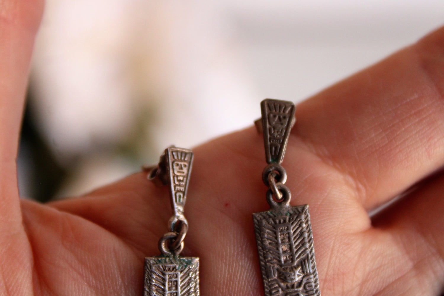 Vintage Sterling Silver Mayan (or similar) Earrings