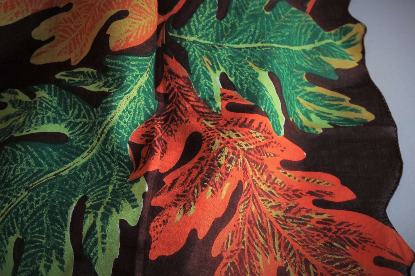 Vintage 1960s Cotton Handkerchief with Autumn Leaf Print