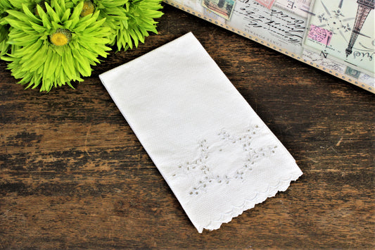 Vintage White Damask Towel With Embroidered Cutwork