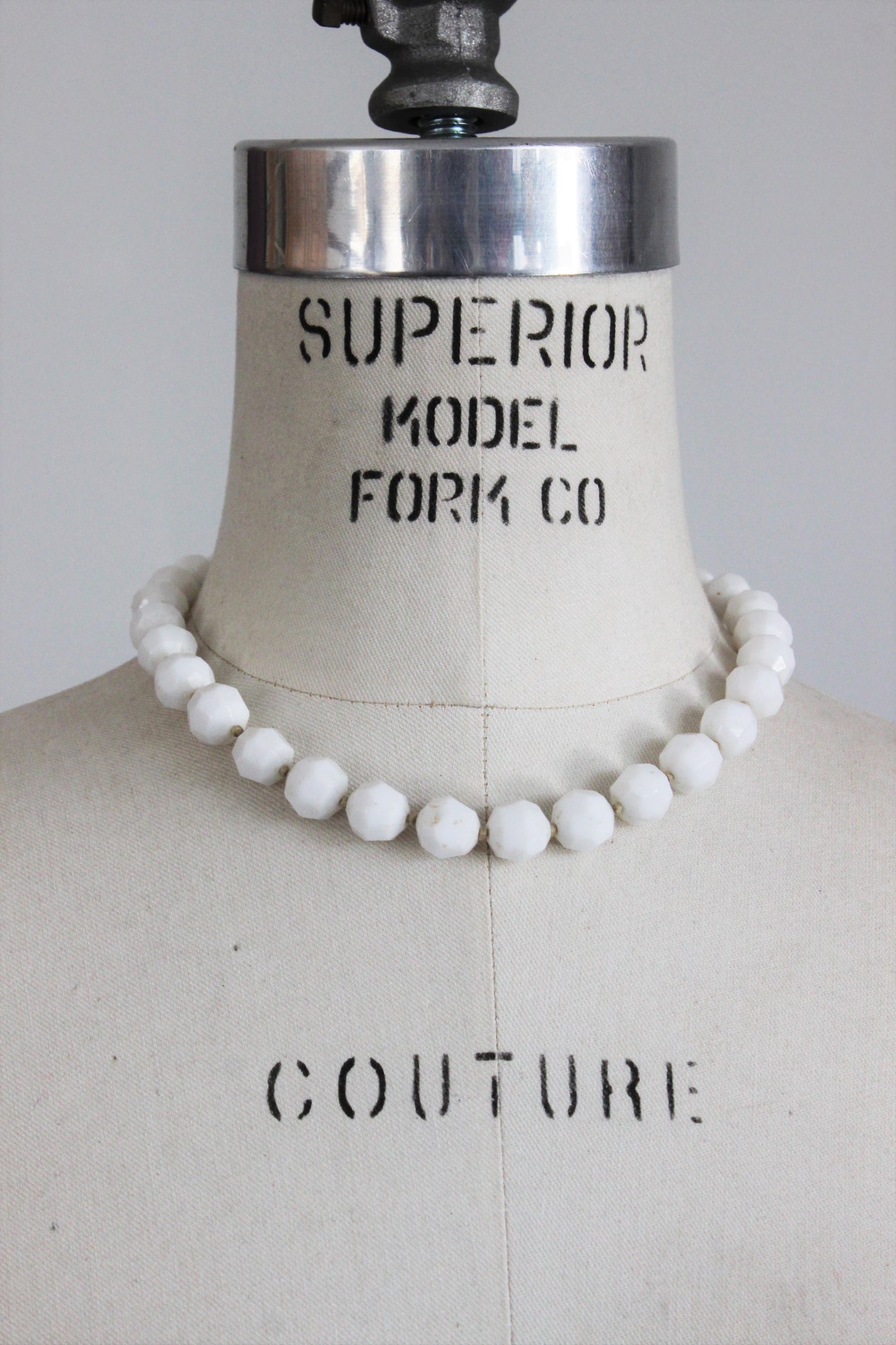 Vintage 1950s White Glass Bead Necklace