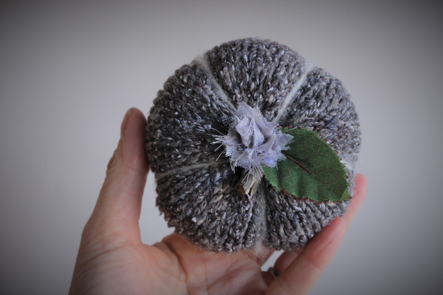 Mini-est Pumpkin Pillow Pouf with Tattered Flower and Wooden Stem