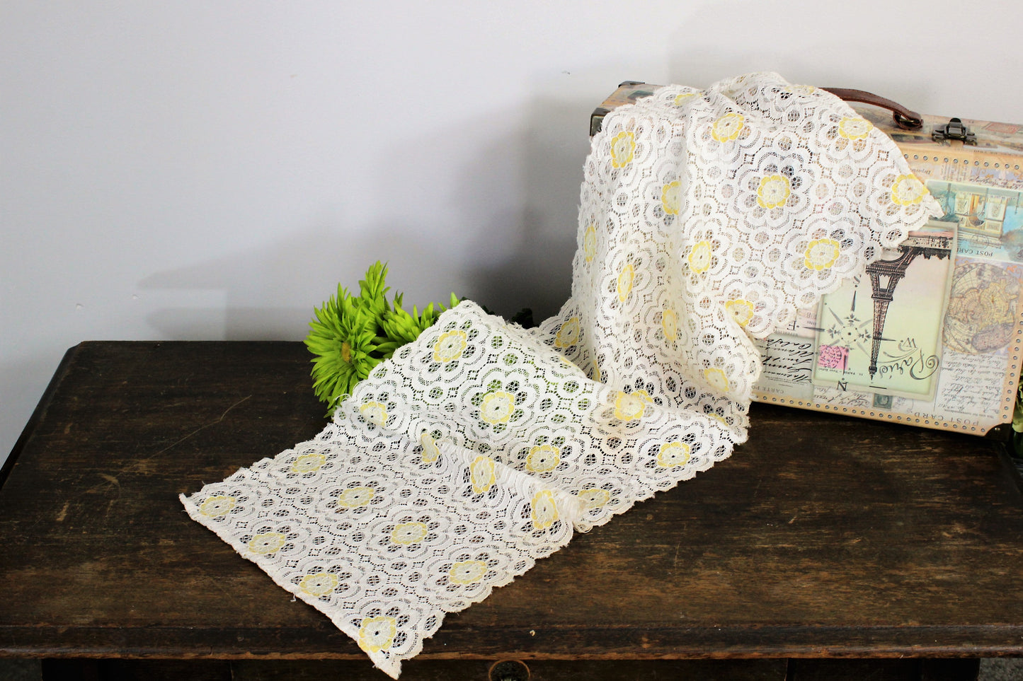 Lace Table Runner In White And Yellow