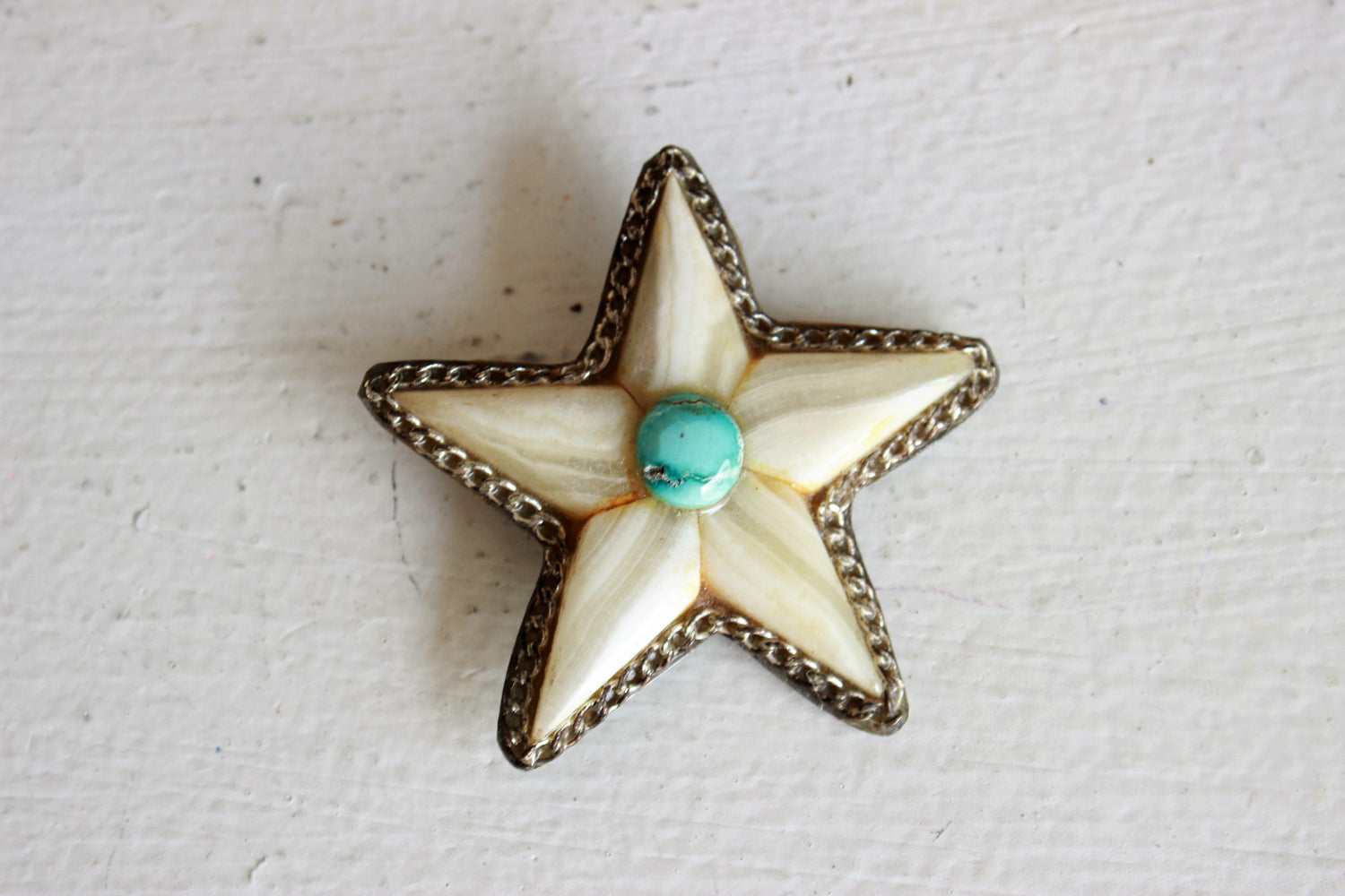 Vintage Star or Starfish Brooch of Stone and Turquoise