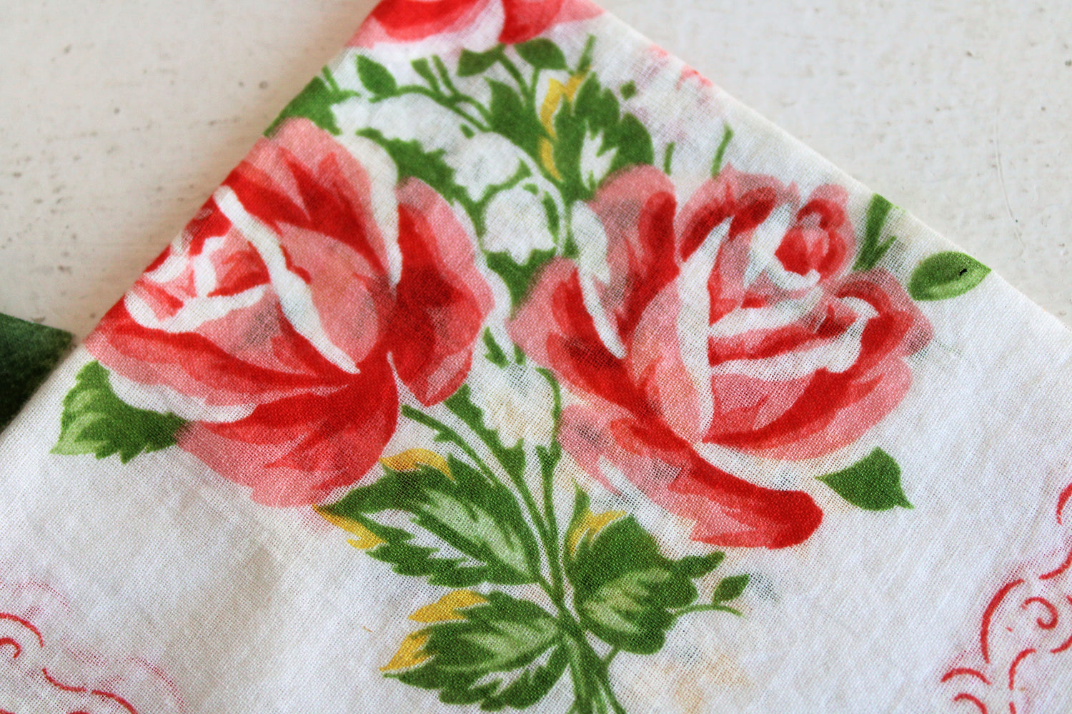 Vintage Orange Rose Print Cotton Handkerchief