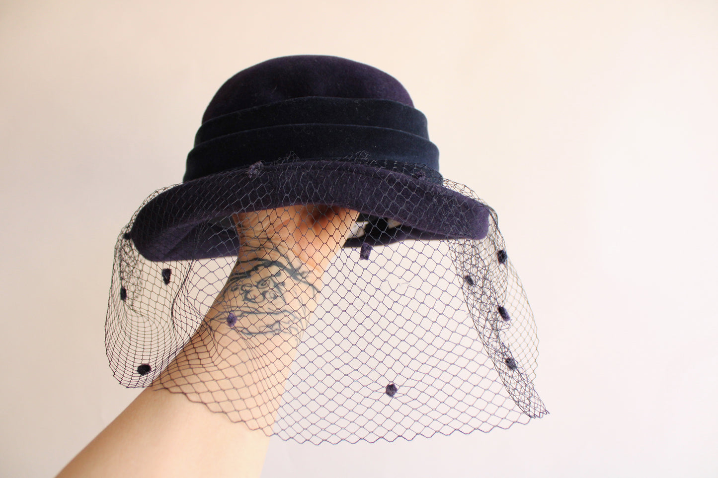 Vintage 1970s Blue Hat With Birdcage Veil by Bermona