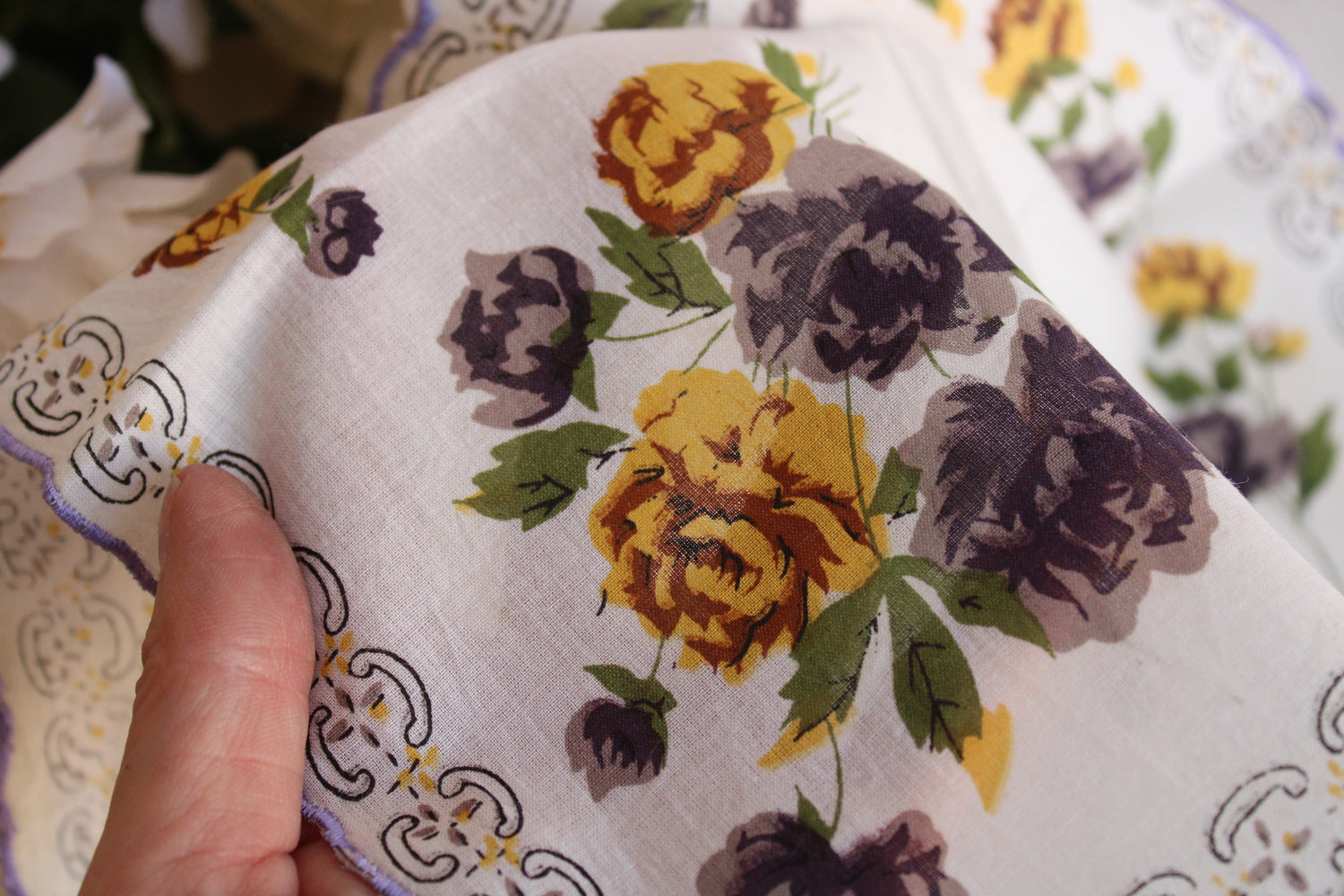 Vintage Purple and Yellow Roses Handkerchief