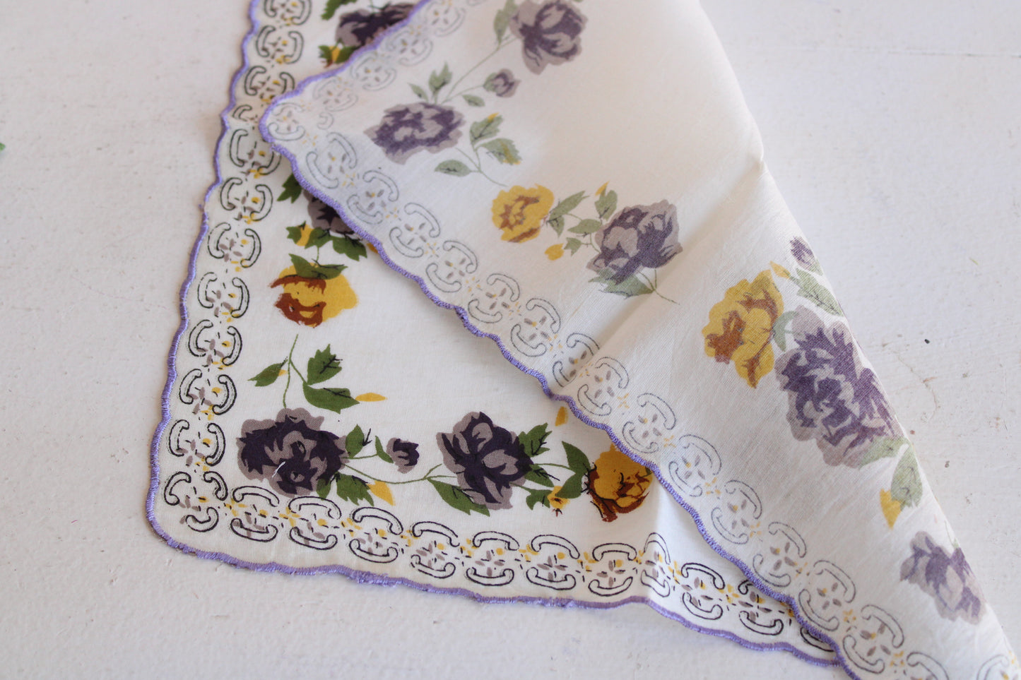 Vintage Purple and Yellow Roses Handkerchief