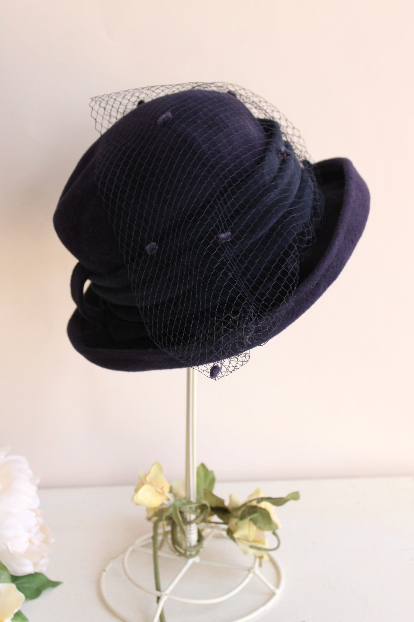 Vintage 1970s Blue Hat With Birdcage Veil by Bermona