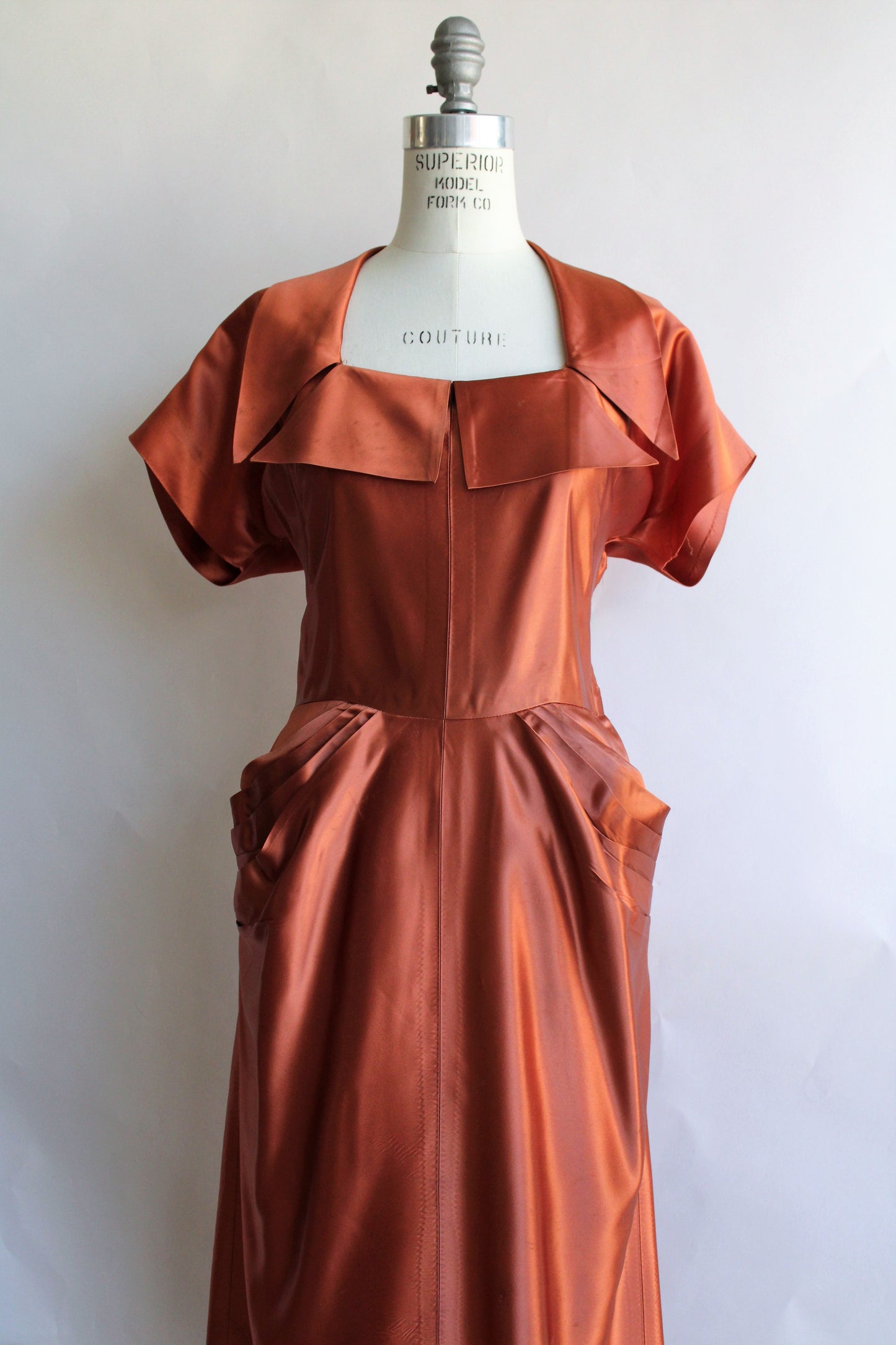 Vintage 1940s Rust Orange Satin Dress