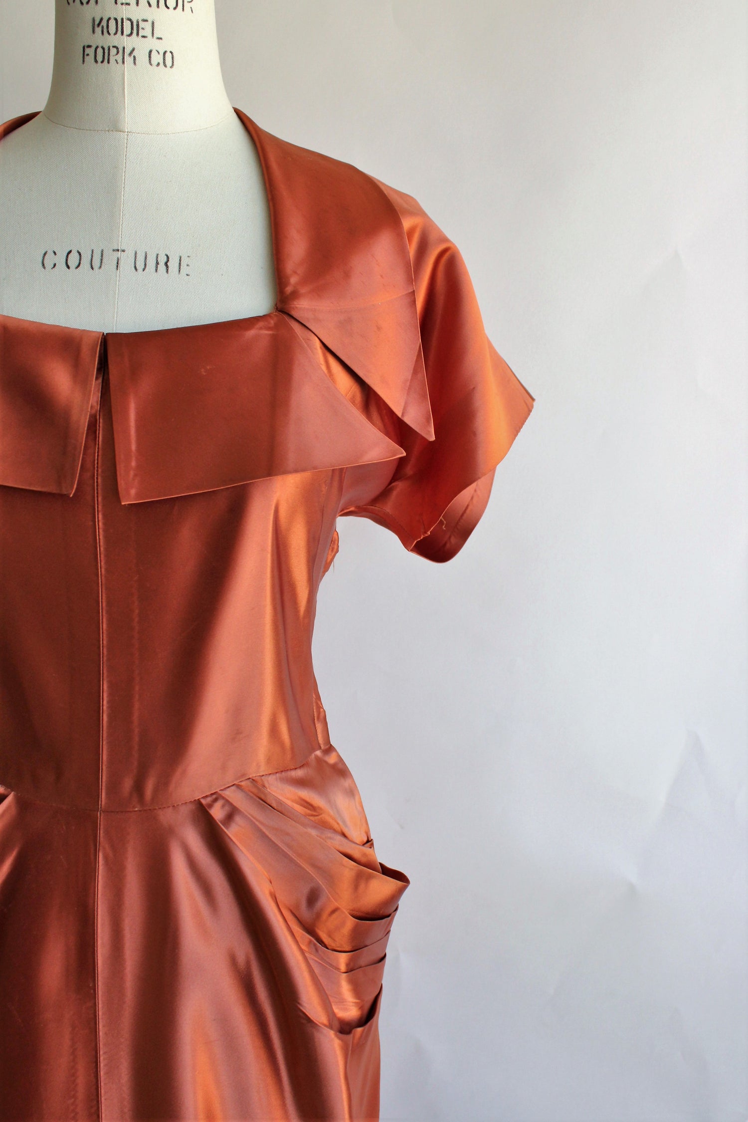 Vintage 1940s Rust Orange Satin Dress