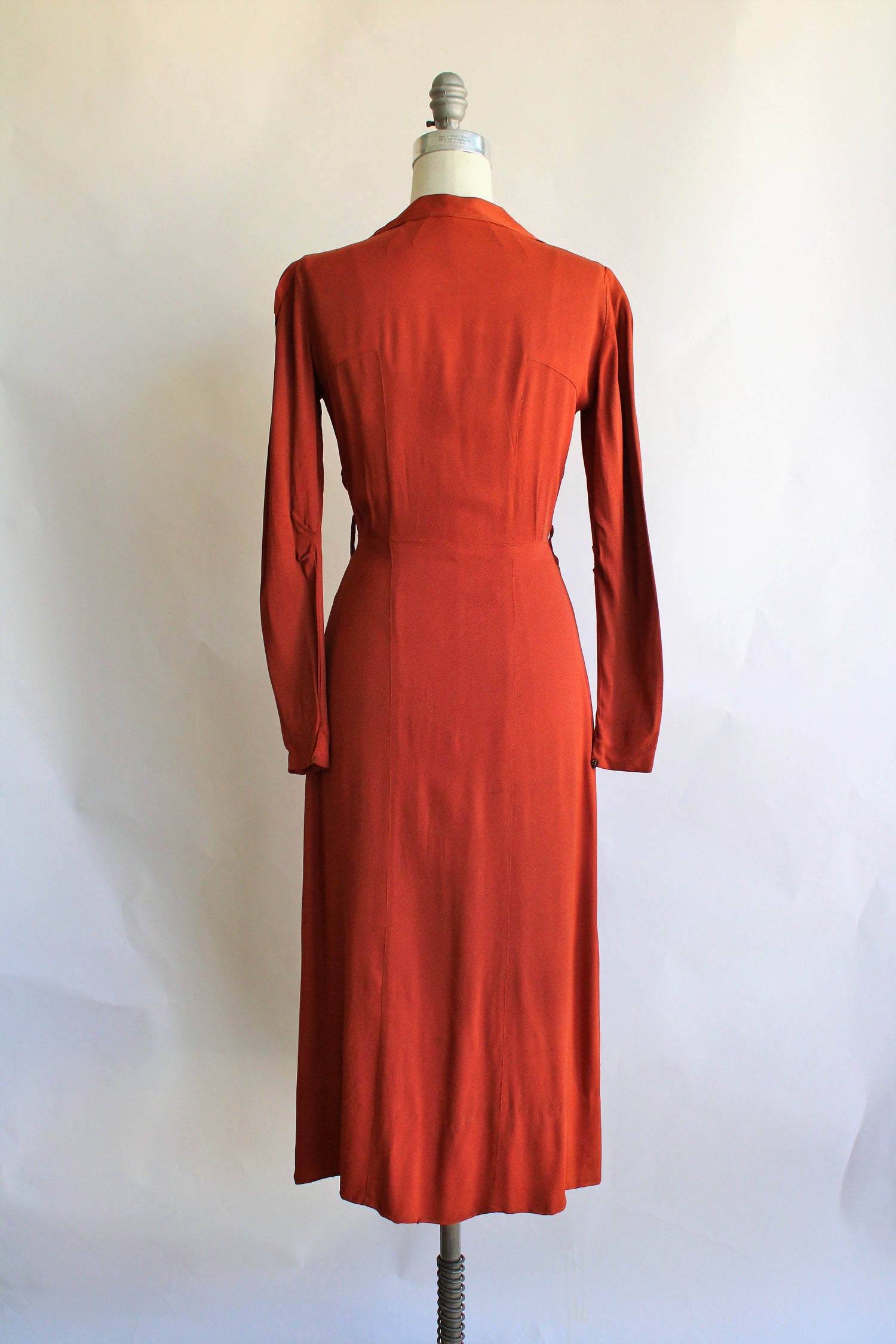 Vintage 1940s Rust Orange Rayon Dress