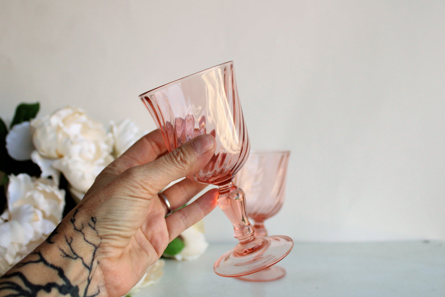 Vintage Pair of French Pink Sherry Glasses
