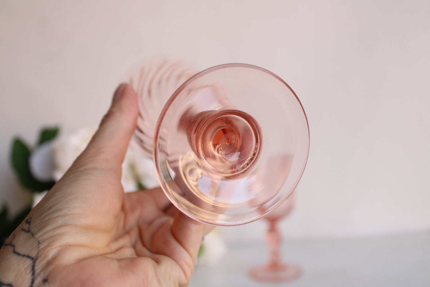 Vintage Pair of French Pink Sherry Glasses