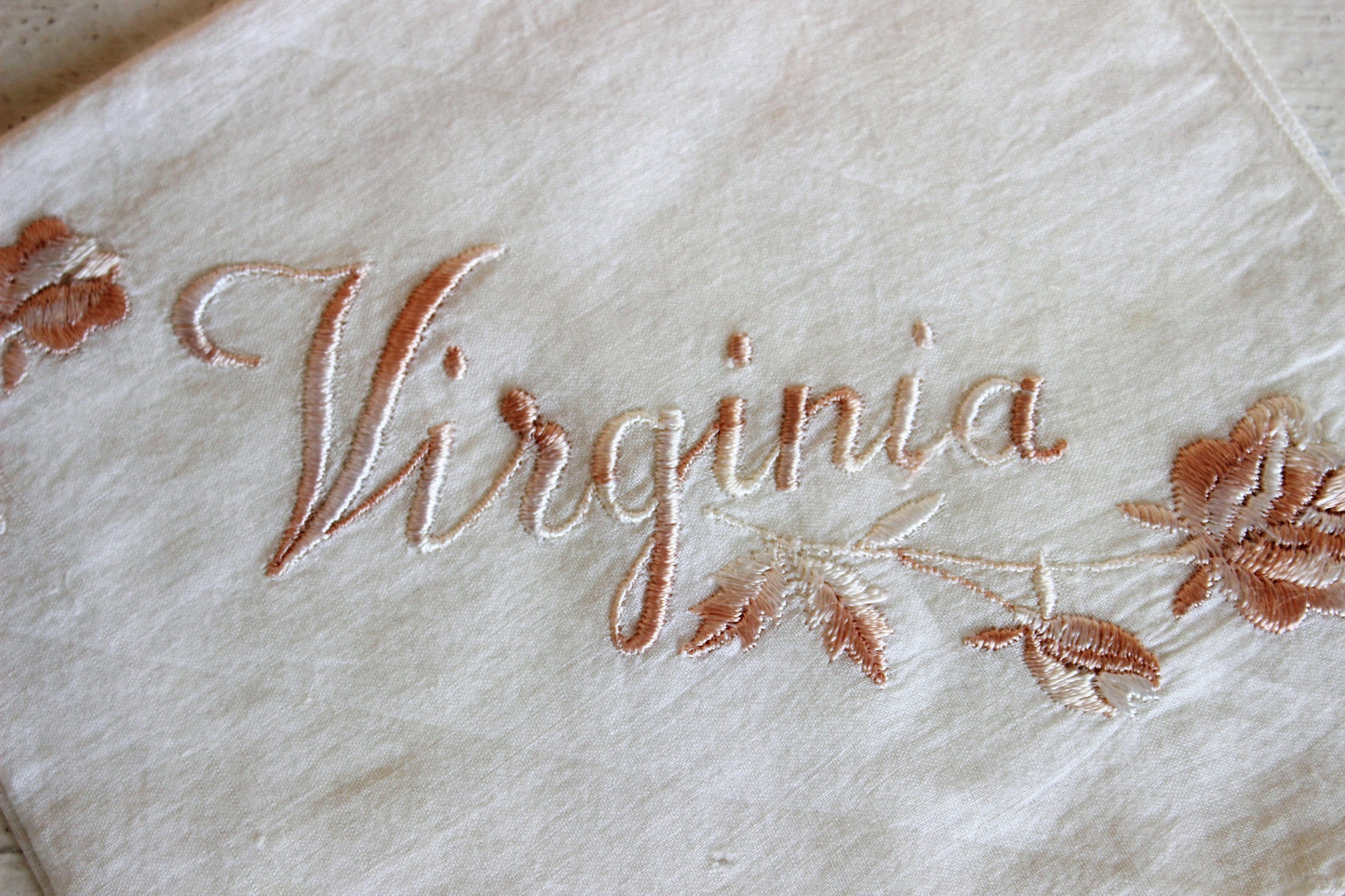 Vintage Handkerchief With Embroidered Virginia