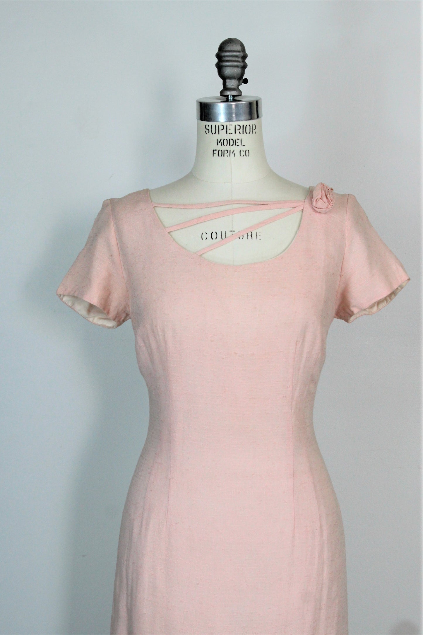 Vintage 1960s Pink Raw Silk Wiggle Dress By Miss Melinda Of California
