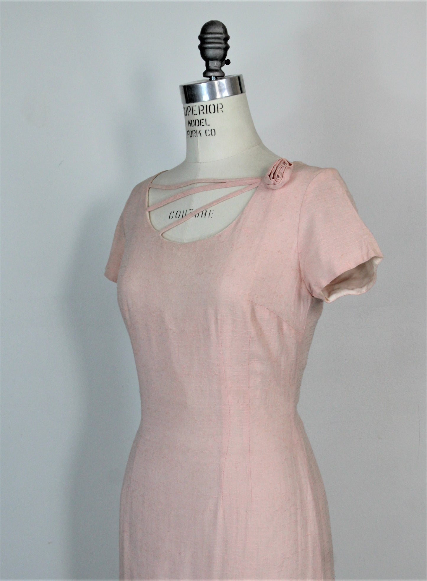 Vintage 1960s Pink Raw Silk Wiggle Dress By Miss Melinda Of California