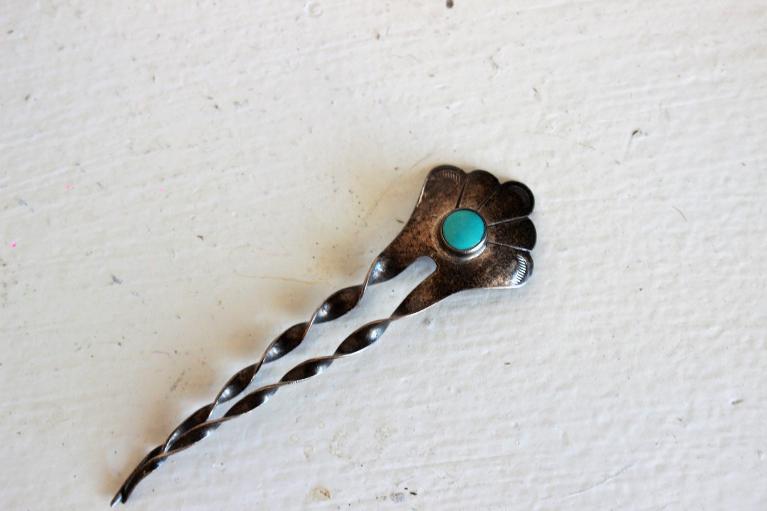 Vintage 1990s Native American Turquoise And Sterling Silver Hair Comb