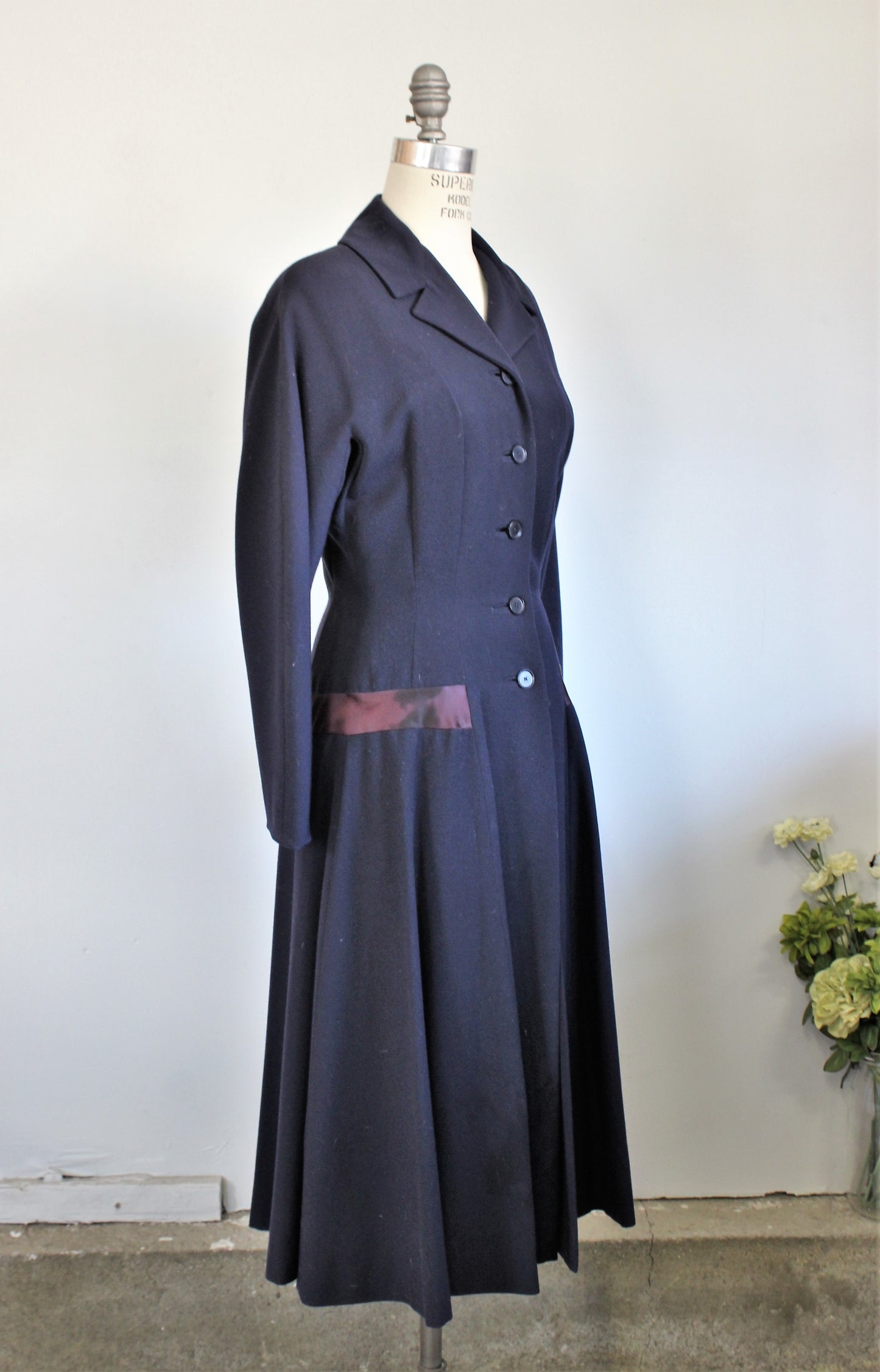 Vintage 1940s Blue Princess Coat With Large Bow In Back