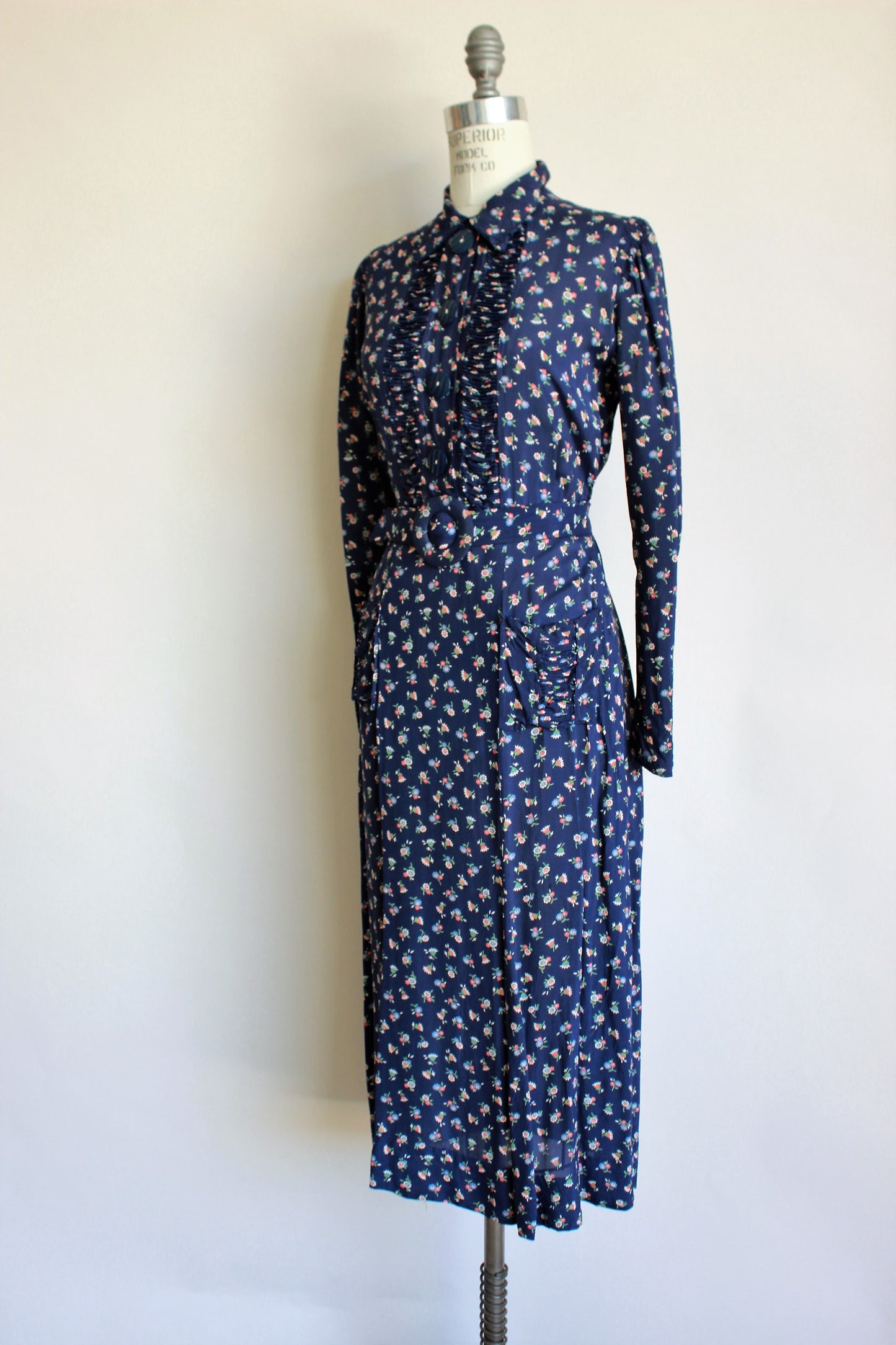 Vintage 1930s Rayon Floral Print Dress