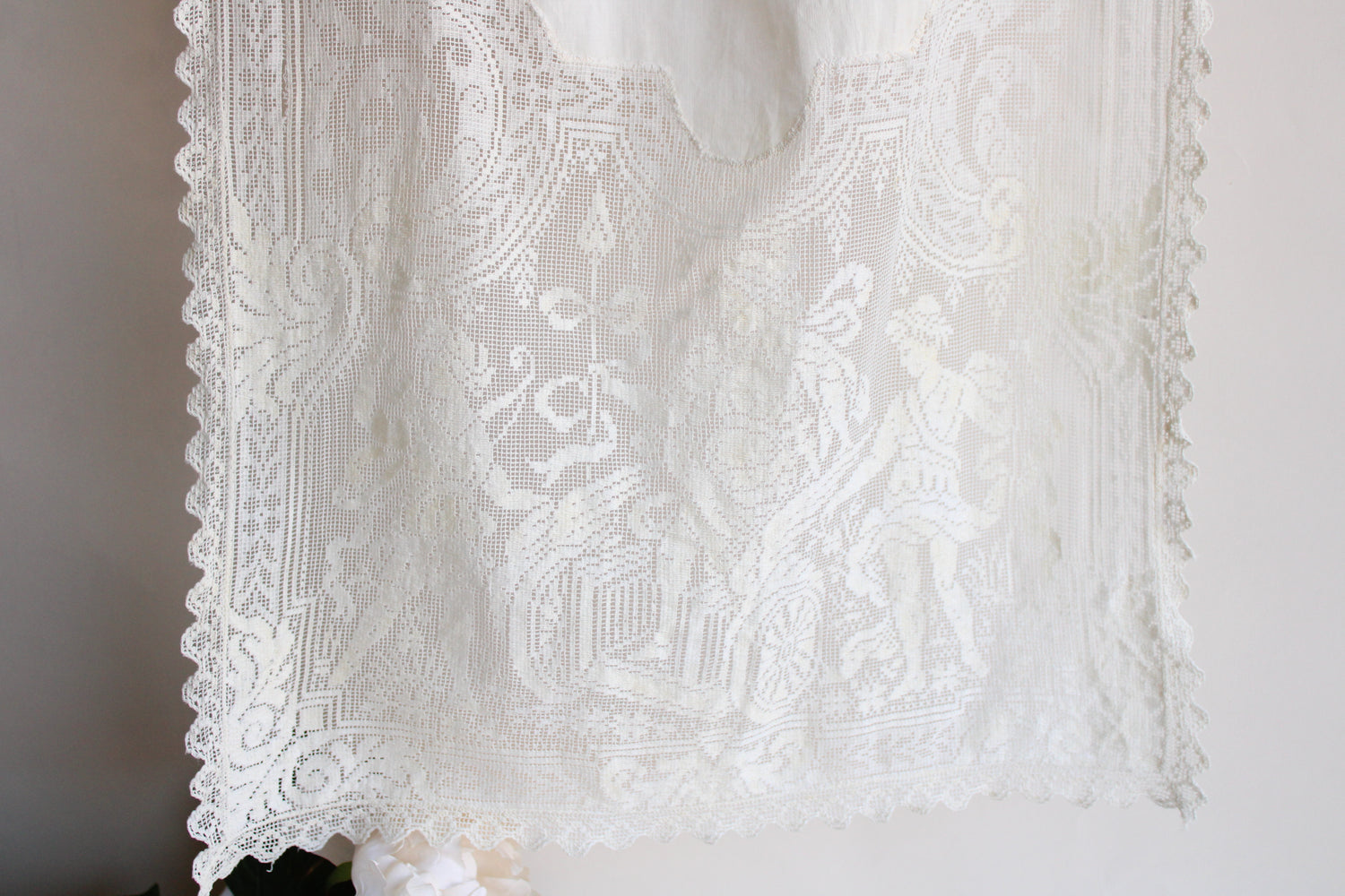 Antique 190s 1920s Lace Table Runner with a Greek theme