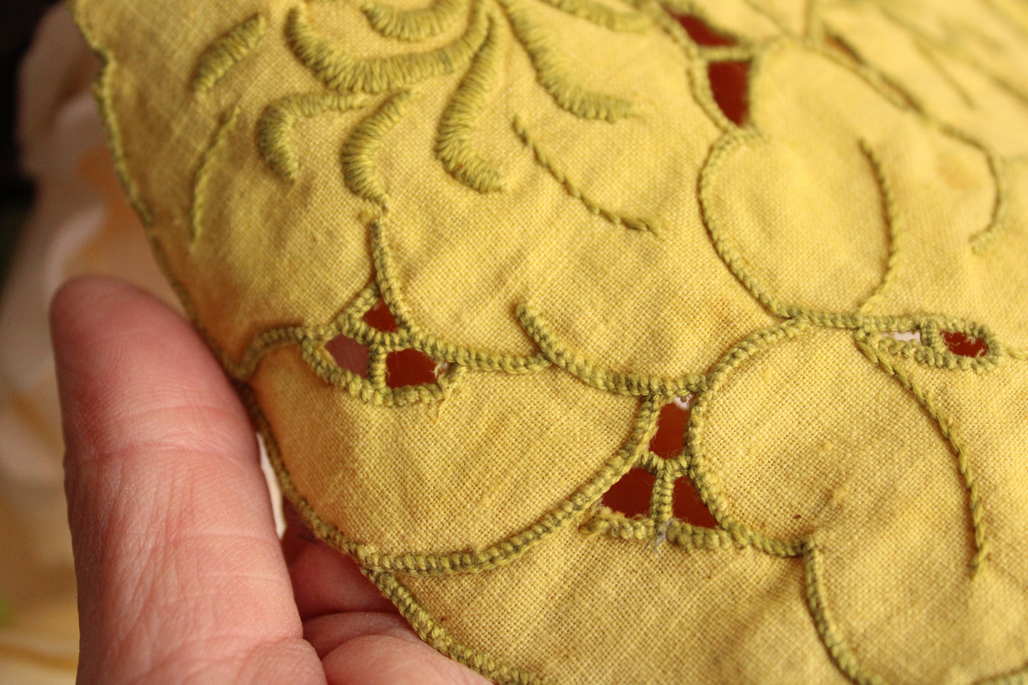 Set of Two Hand Plant Dyed Vintage Doilies in Sunny Yellow