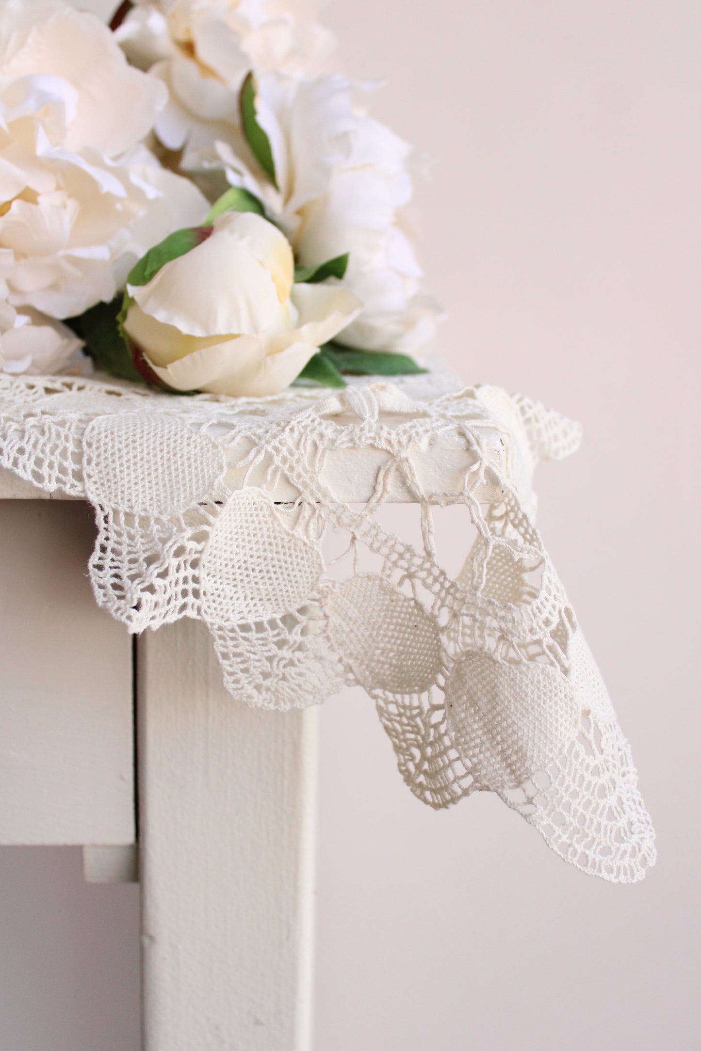 Vintage Lace Doily In Ivory Crochet Hearts