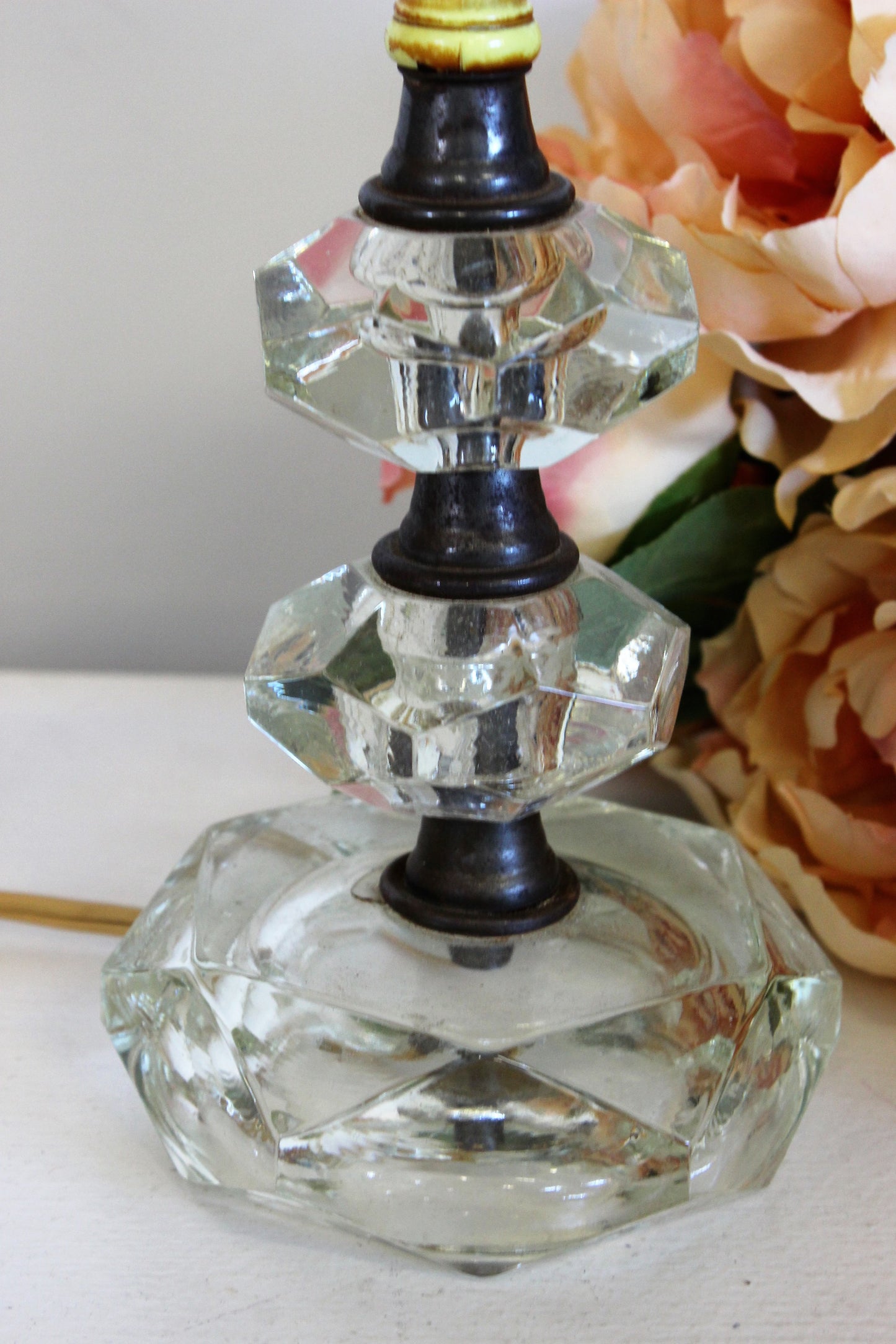 Vintage 1950s Glass And Wood Lamp 