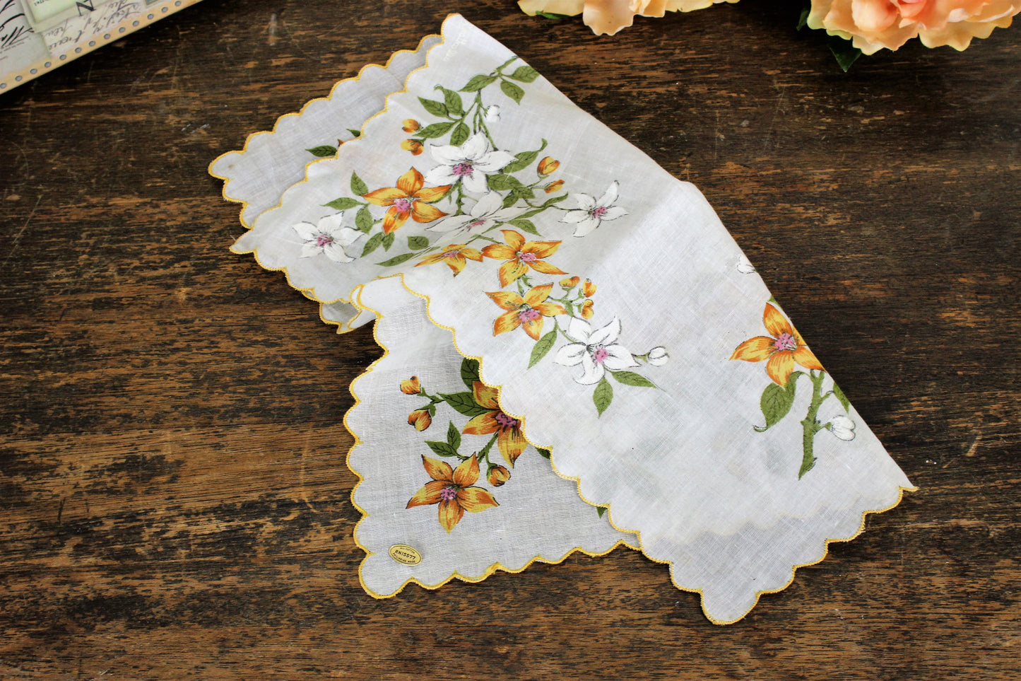 Vintage 1960s 1970s Cotton Handkerchief With A Yellow Flower Print